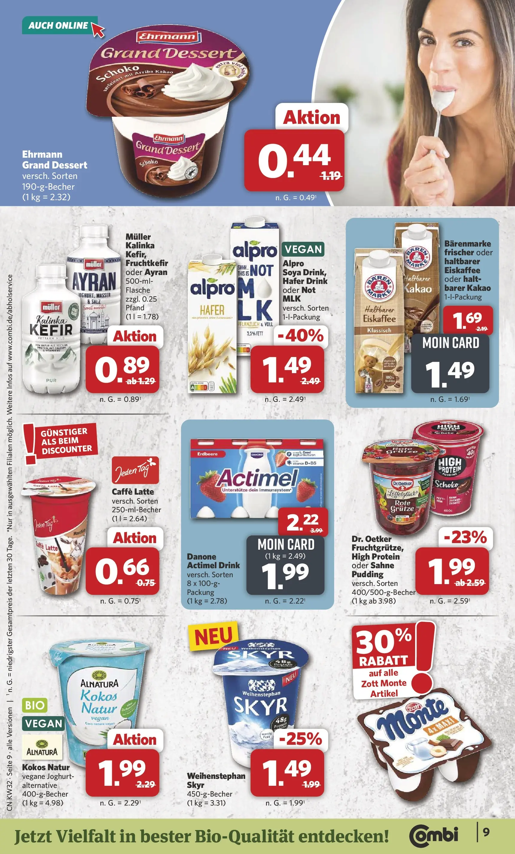Combi Prospekt Celle (ab 03.08.2026) zum Blättern | Seite: 9 | Produkte: Actimel, Pudding, Zucker, Sahne