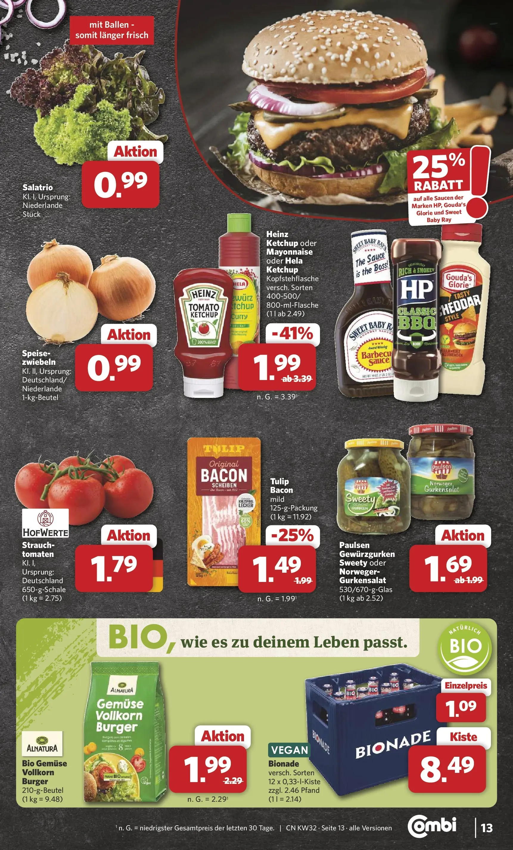 Combi Prospekt Celle (ab 03.08.2026) zum Blättern | Seite: 13 | Produkte: Tomaten, Zwiebeln, Gemüse, Mayonnaise