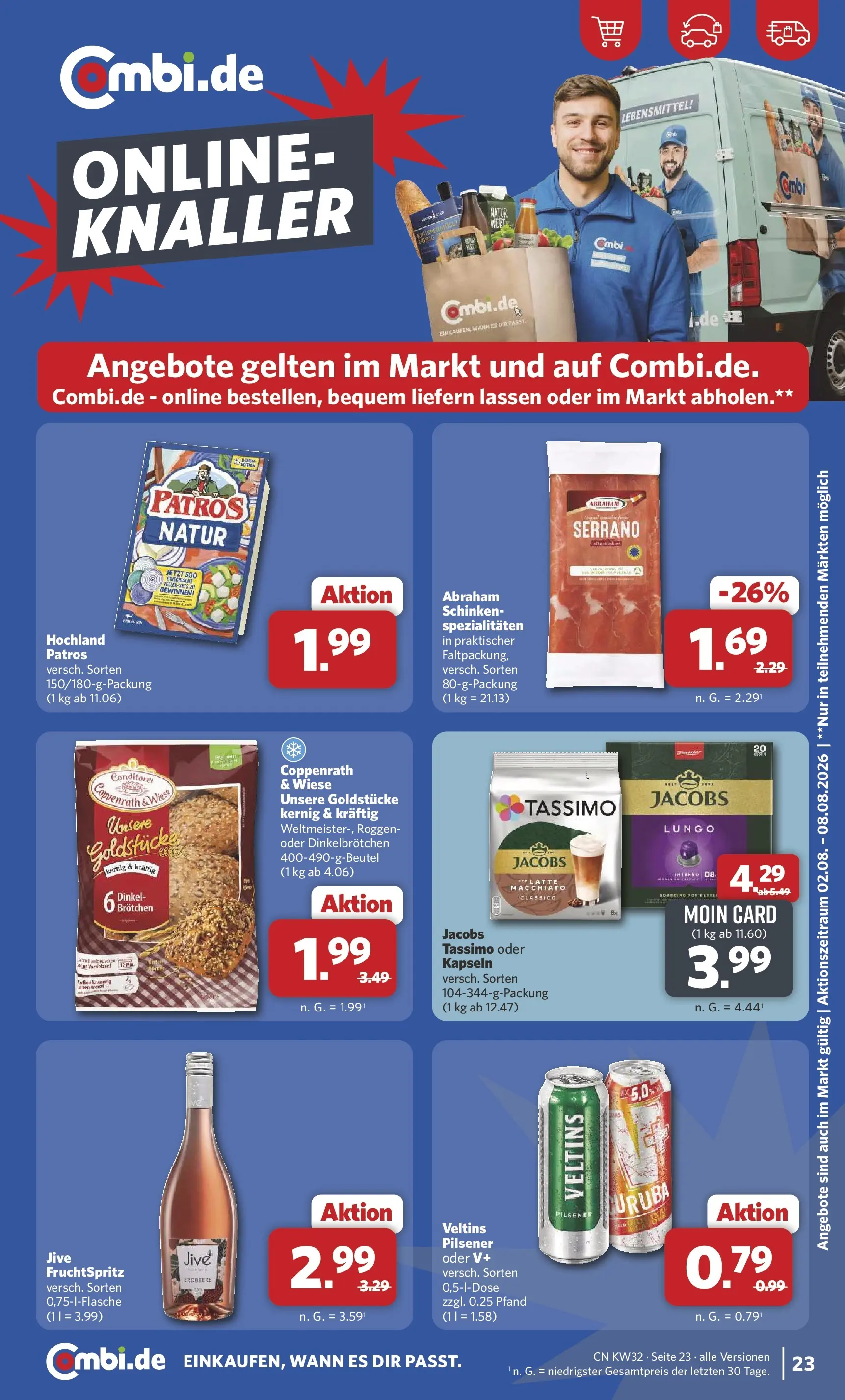 Combi Prospekt Celle (ab 03.08.2026) zum Blättern | Seite: 27 | Produkte: Patros, Schinken, Tassimo, Veltins