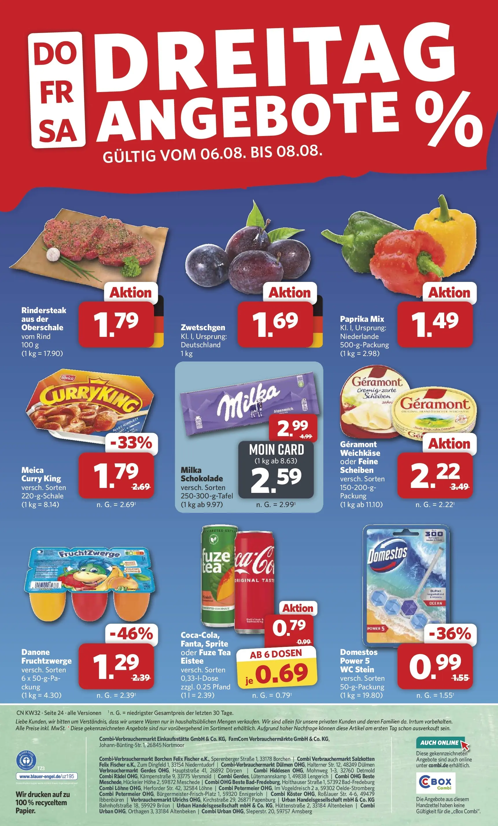 Combi Prospekt Celle (ab 03.08.2026) zum Blättern | Seite: 28 | Produkte: Fuze tea, Zwetschgen, Meica, Paprika