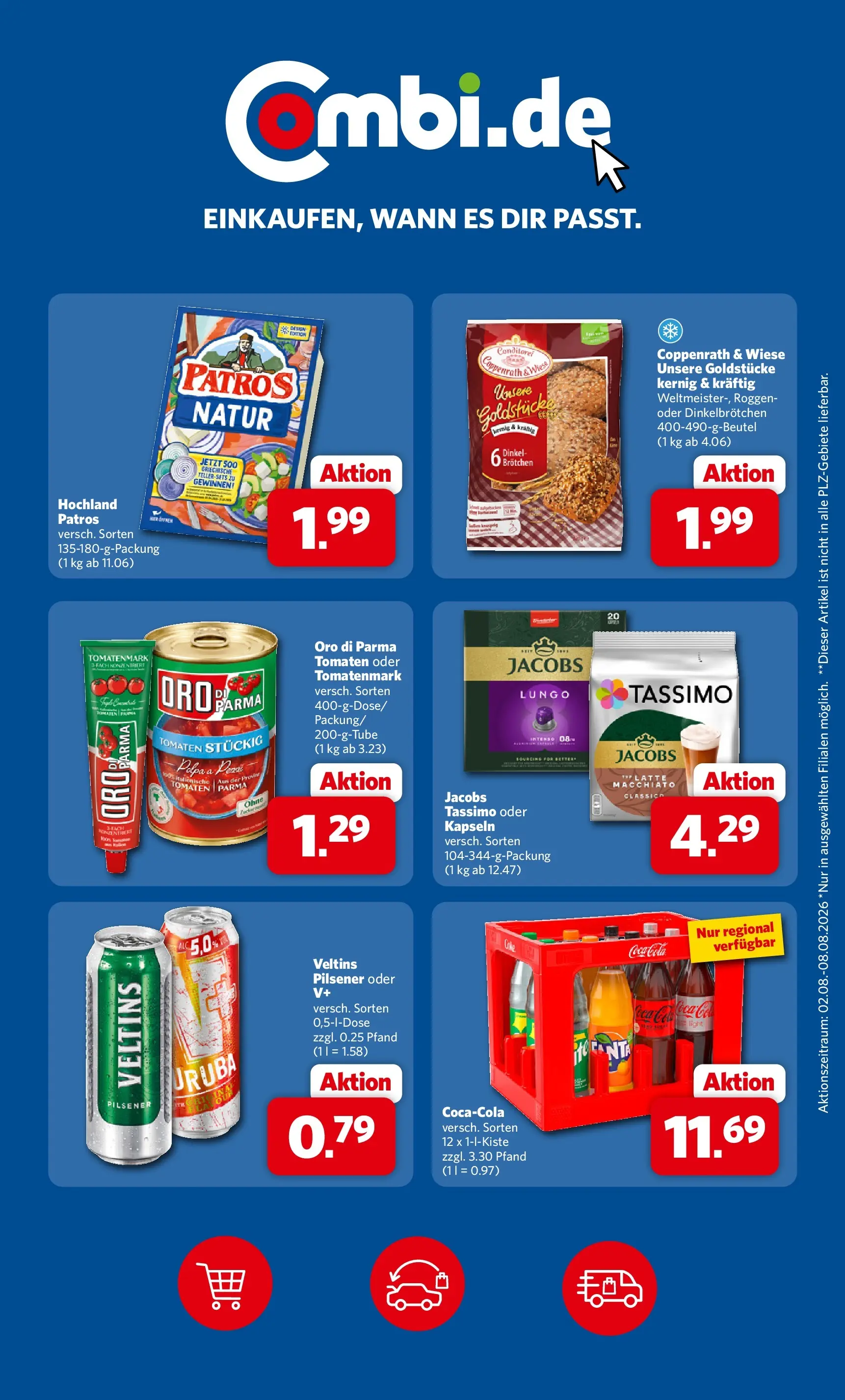 Combi Prospekt Celle (ab 03.08.2026) zum Blättern | Seite: 31 | Produkte: Patros, Oro di parma, Tassimo, Veltins