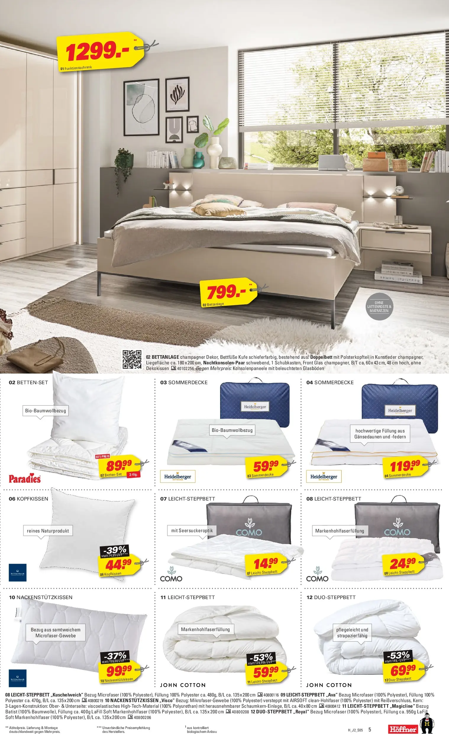 Höffner Prospekt Paderborn (ab 29.07.2026) zum Blättern | Seite: 5 | Produkte: Doppelbett, Kopfkissen, Bettenset