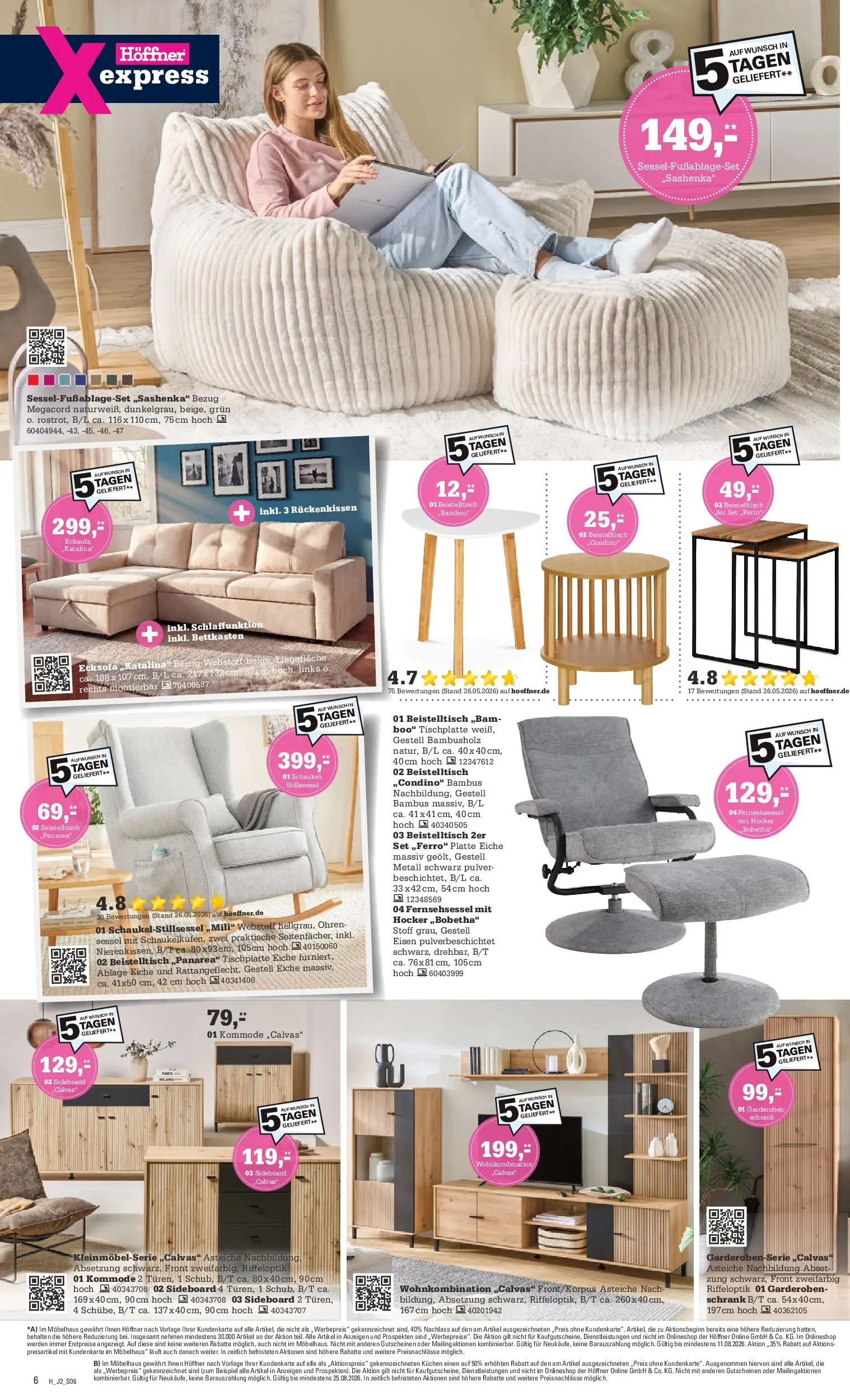 Höffner Prospekt Paderborn (ab 29.07.2026) zum Blättern | Seite: 6 | Produkte: Sideboard, Hocker, Ecksofa, Kommode