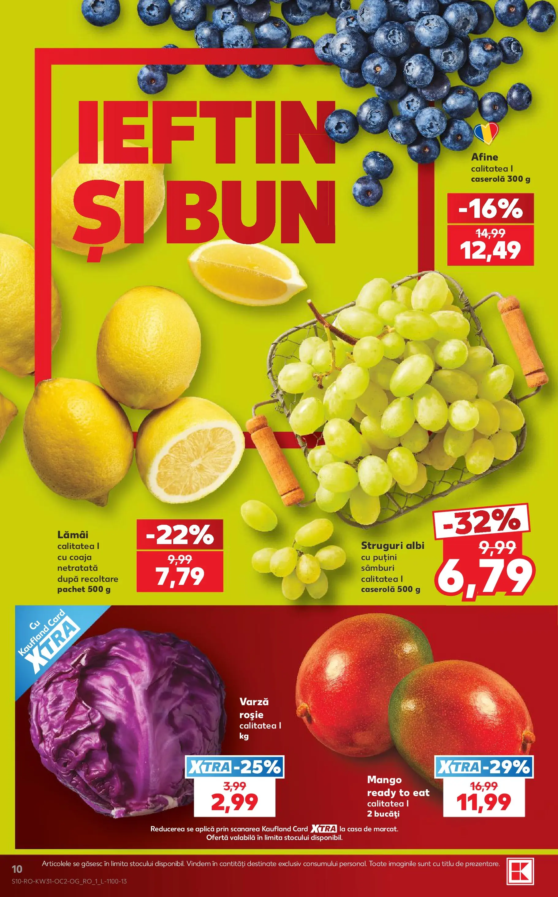 Kaufland Iași 29.07.2026 - Revista si Oferta | Pagină: 10 | Produse: Varză, Struguri, Afine, Mango