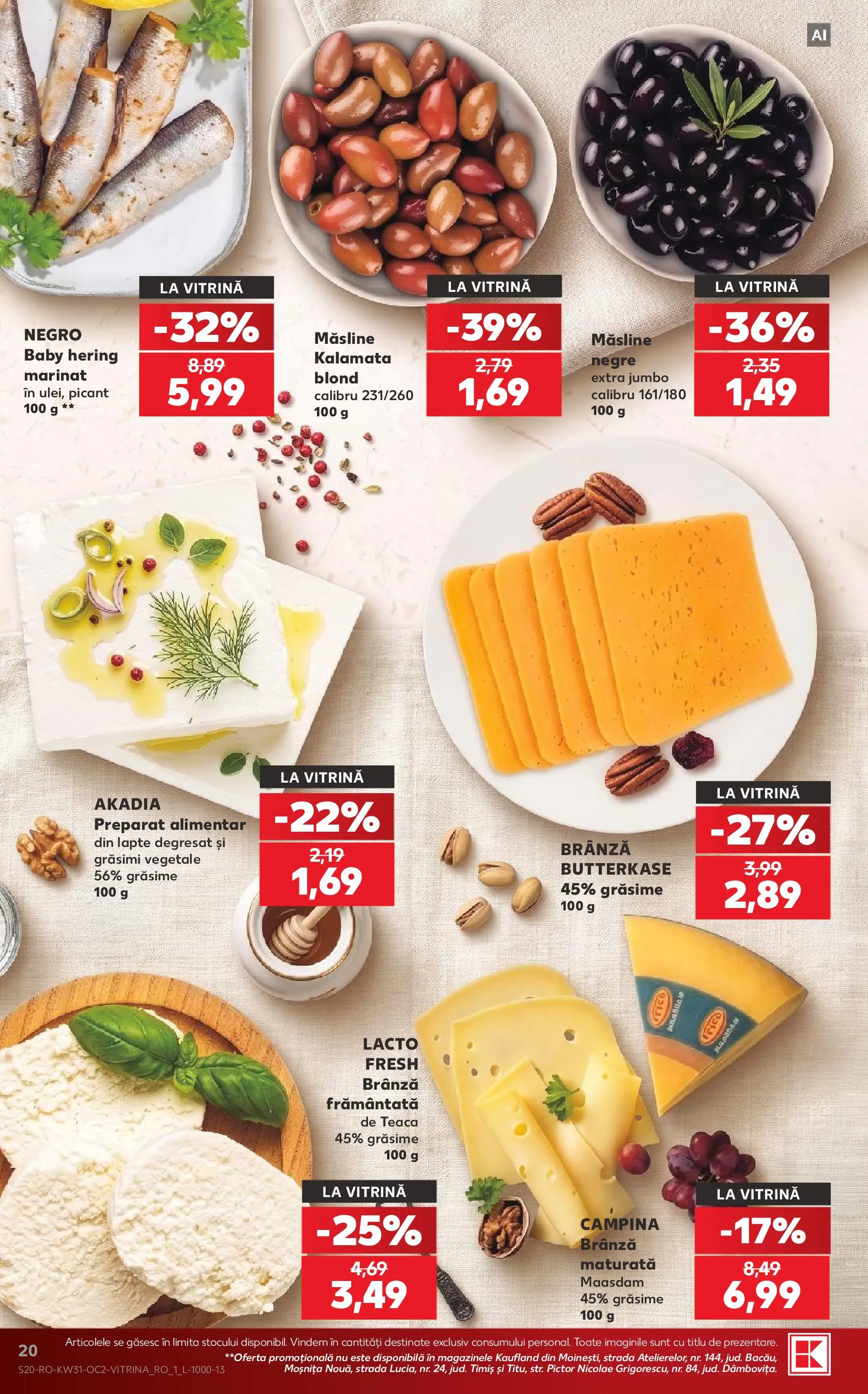 Kaufland Domnesti 29.07.2026 - Revista si Oferta | Pagină: 20 | Produse: Vitrină, Măsline, Lapte, Brânză