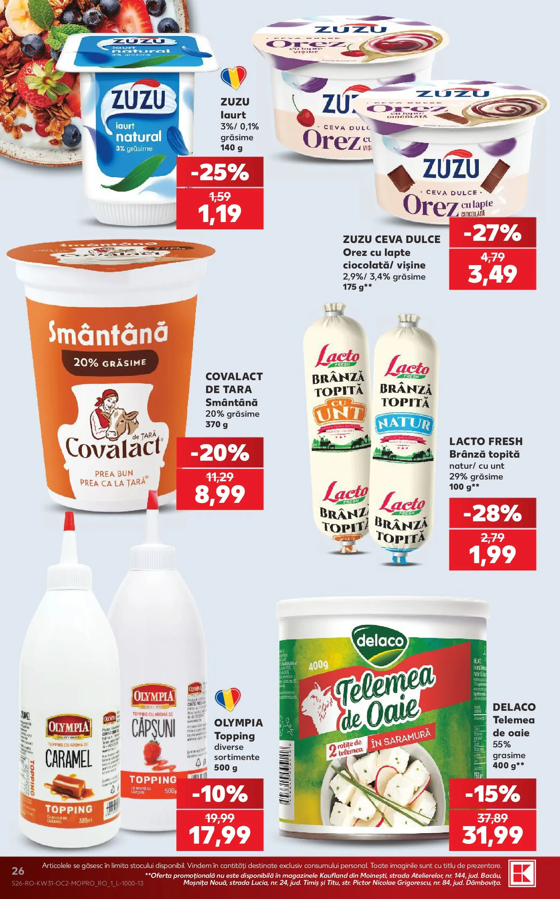 Kaufland Domnesti 29.07.2026 - Revista si Oferta | Pagină: 26 | Produse: Light Kedi Konservesi, Brânză, Căpșuni, Smântână