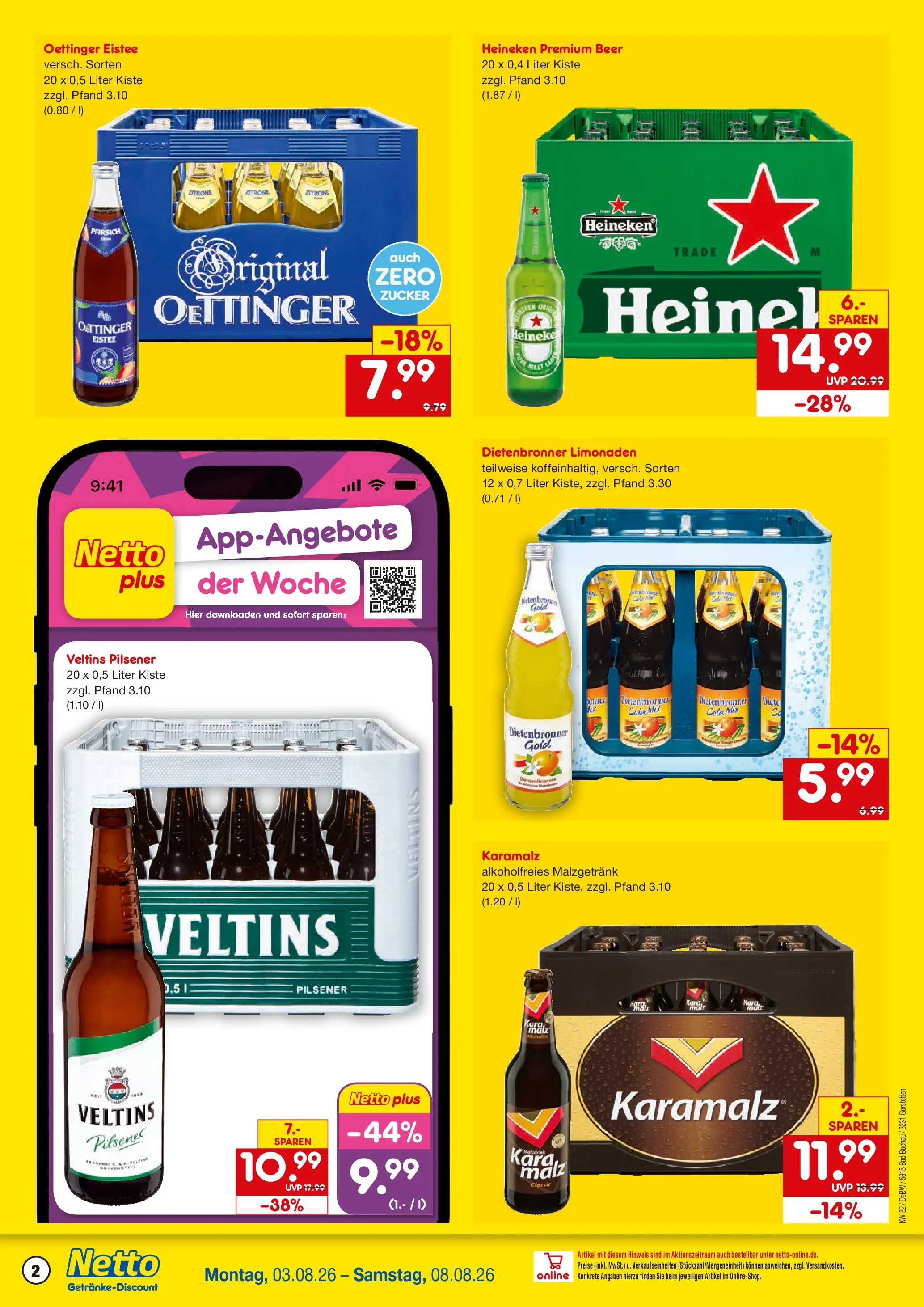 Netto Marken-Discount Prospekt Gerstetten (ab 03.08.2026) » Angebote | Seite: 2 | Produkte: Cola, Heineken, Zitrone, Pfirsich