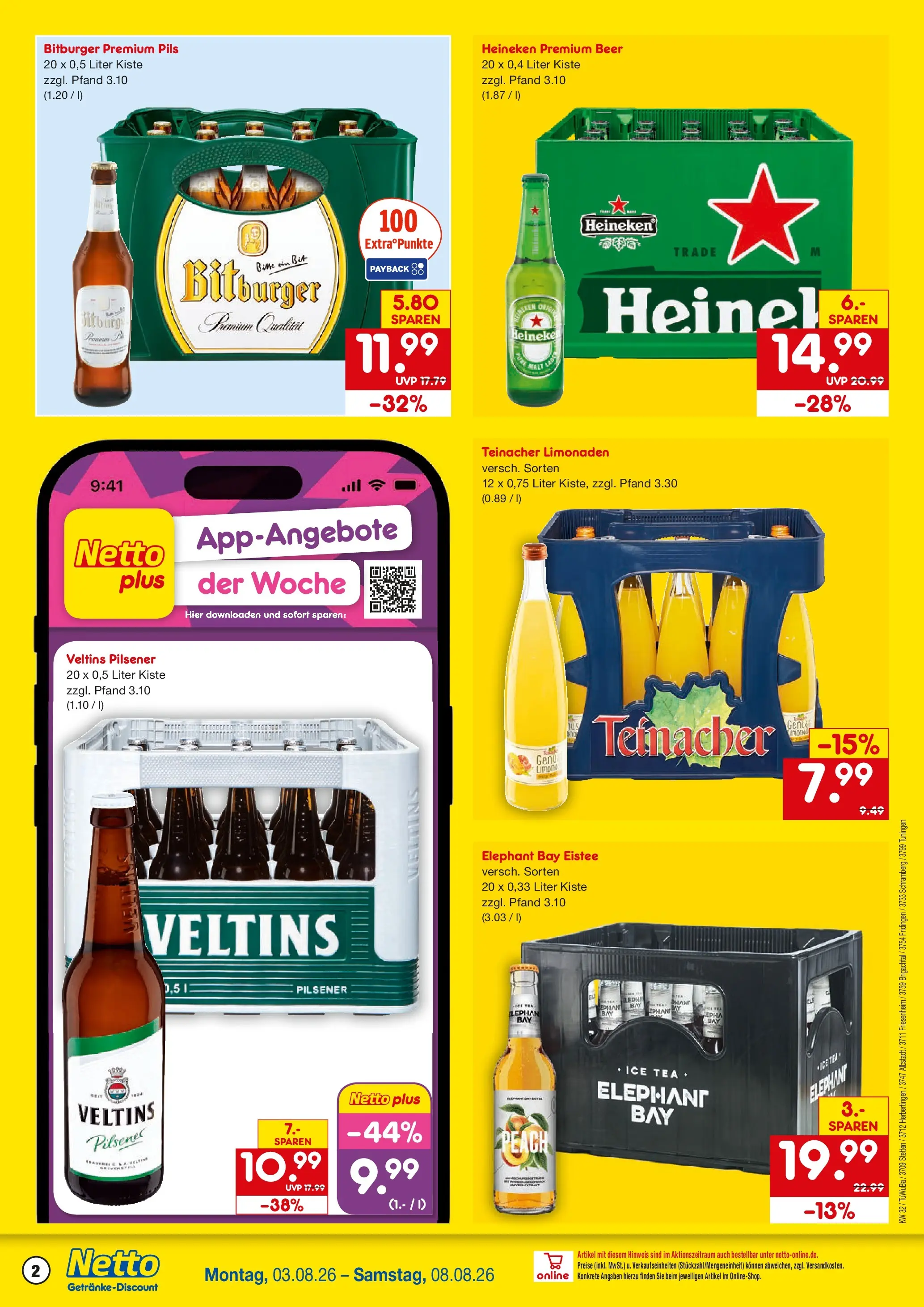 Netto Marken-Discount Prospekt Herbertingen (ab 03.08.2026) » Angebote | Seite: 2 | Produkte: Bitburger, Pils, Heineken, Veltins