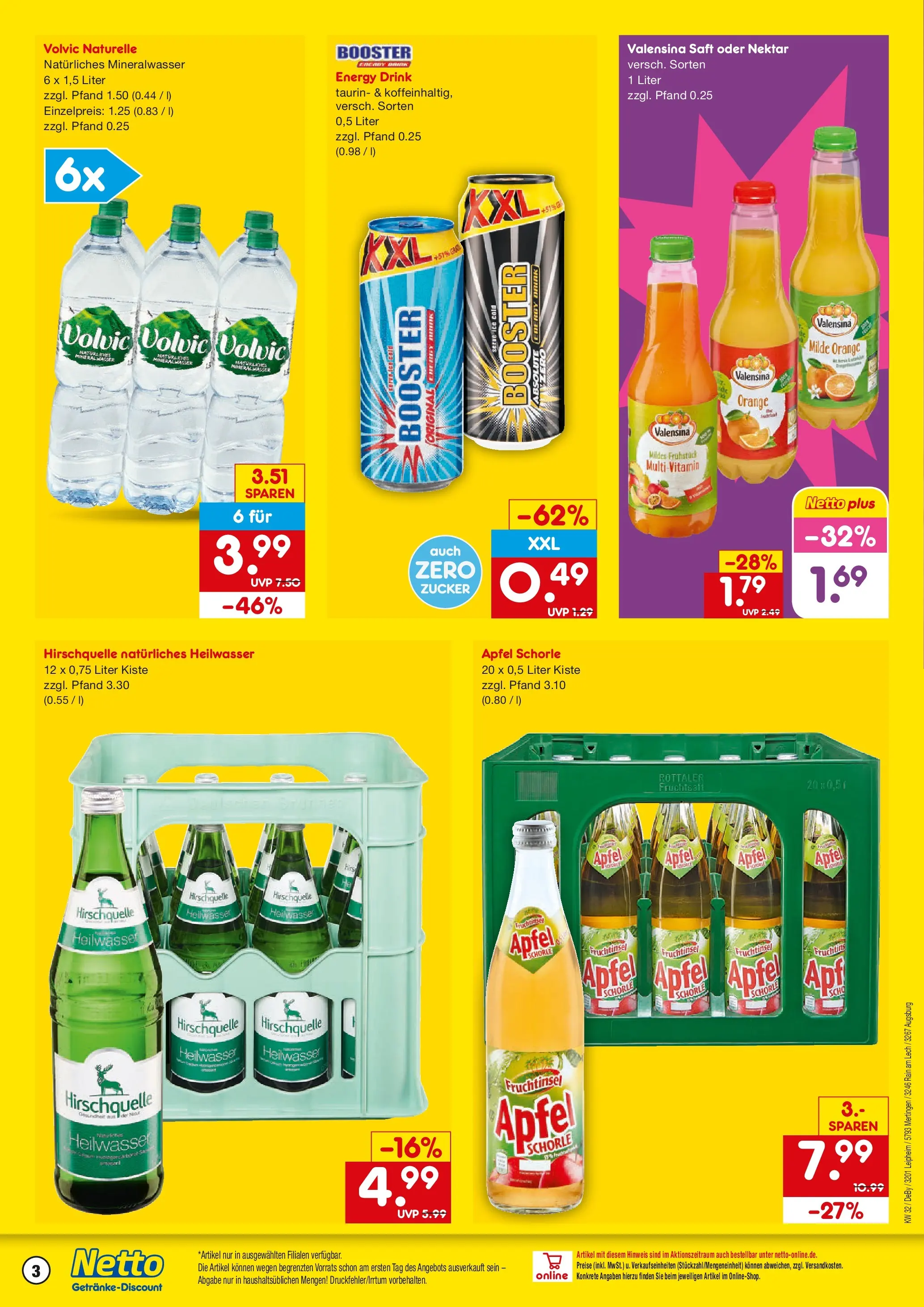Netto Marken-Discount Prospekt Augsburg-Inningen (ab 03.08.2026) » Angebote | Seite: 3 | Produkte: Äpfel, Mineralwasser, Saft, Volvic