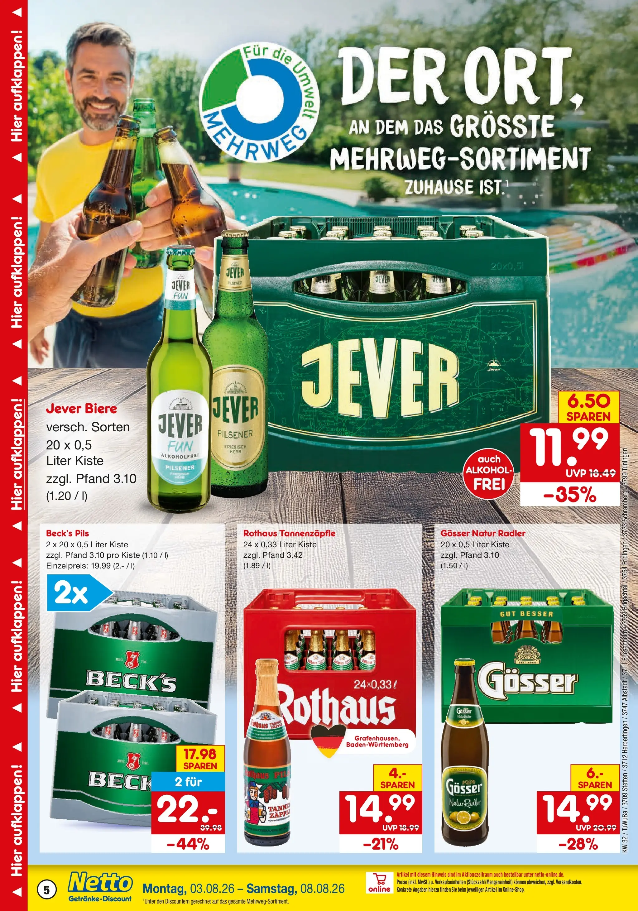 Netto Marken-Discount Prospekt Herbertingen (ab 03.08.2026) » Angebote | Seite: 5 | Produkte: Pils, Radler, Jever