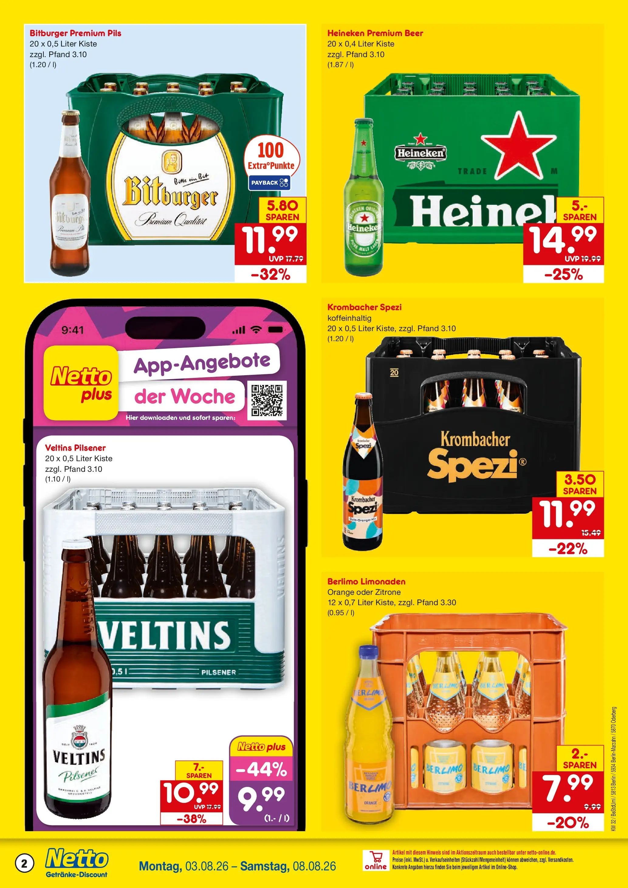 Netto Marken-Discount Prospekt Berlin (ab 03.08.2026) » Angebote | Seite: 2 | Produkte: Pils, Heineken, Zitrone, Krombacher