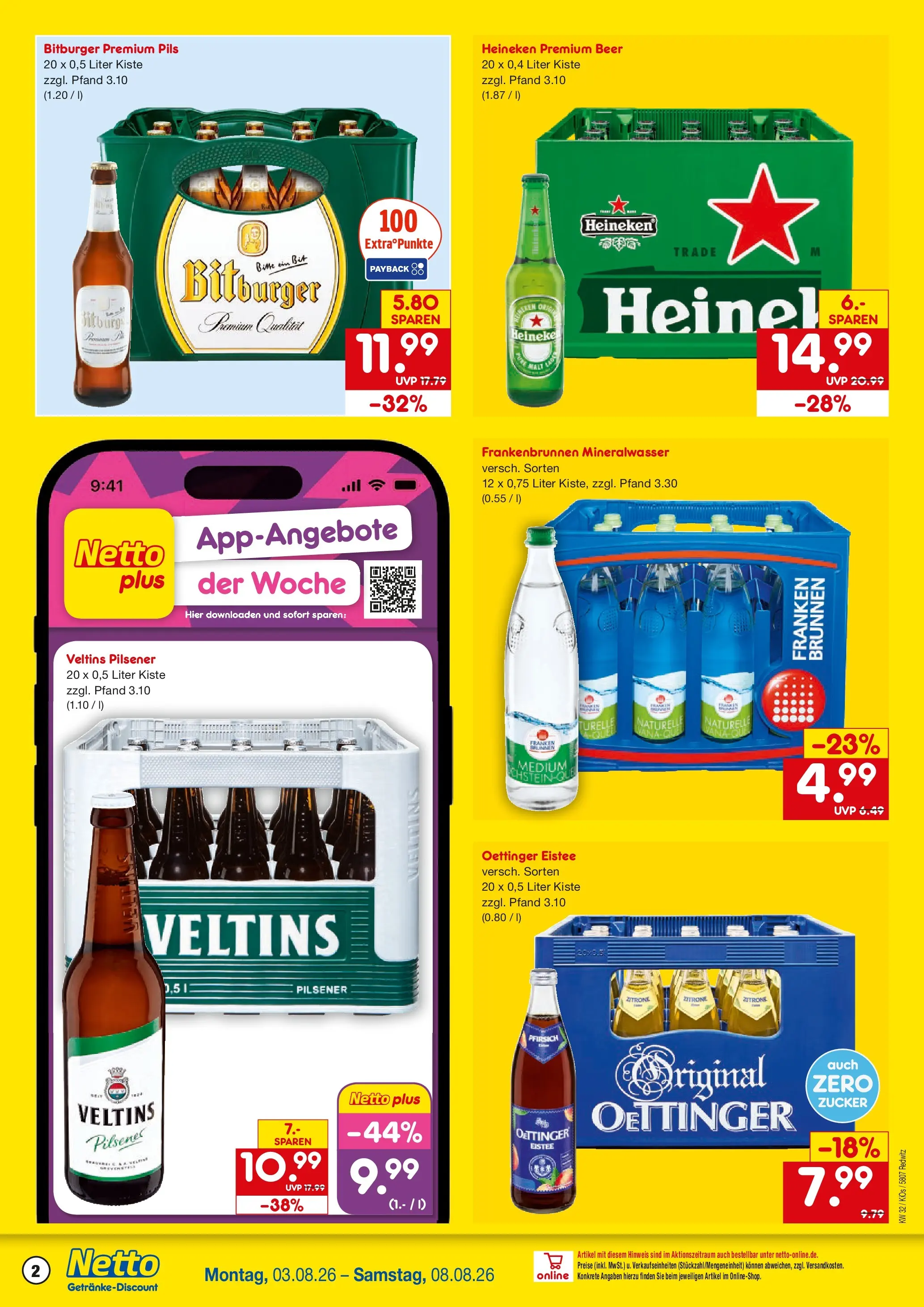 Netto Marken-Discount Prospekt Redwitz (ab 03.08.2026) » Angebote | Seite: 2 | Produkte: Bitburger, Pils, Oettinger, Pfirsich