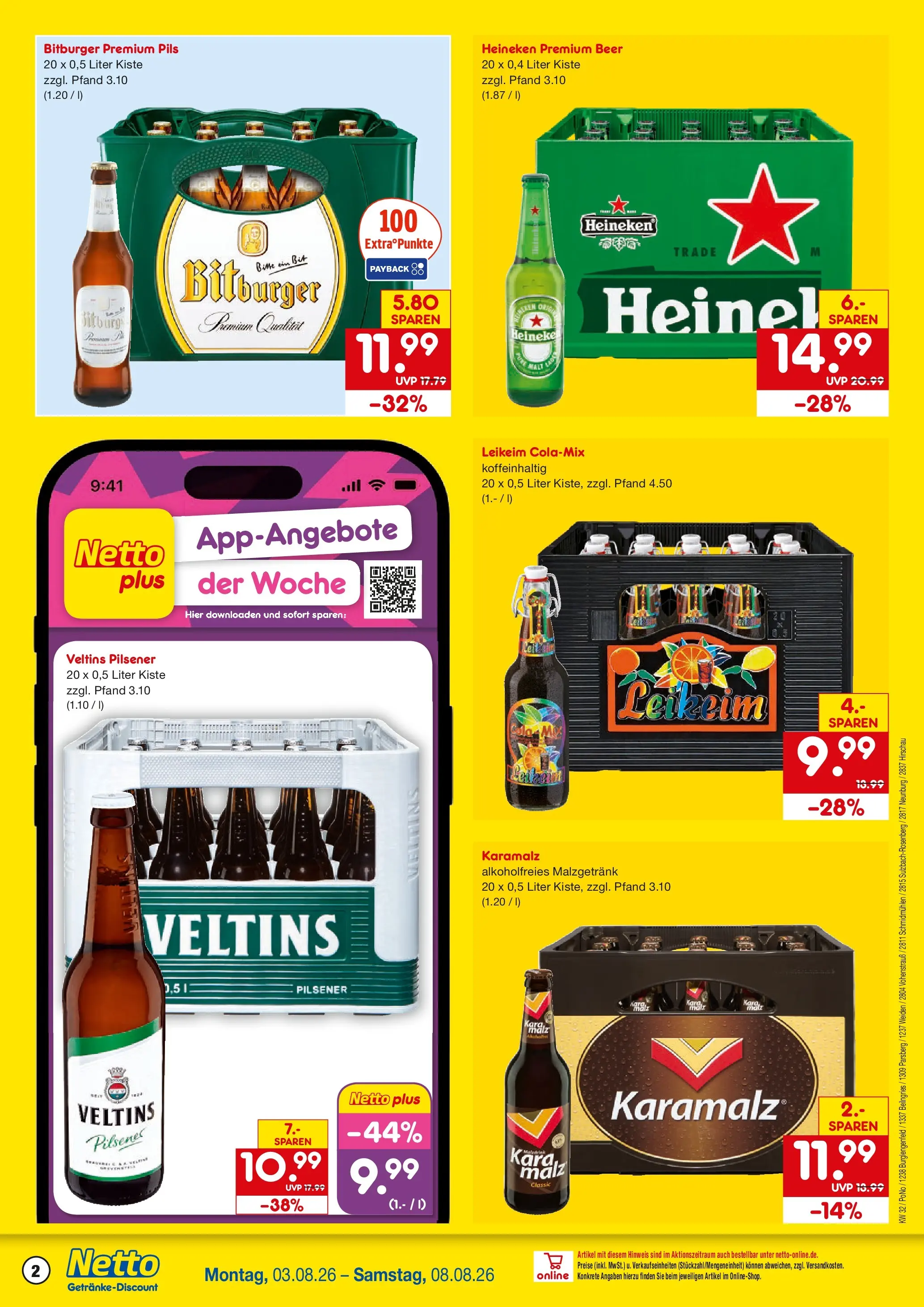 Netto Marken-Discount Prospekt Neunburg Vorm Wald (ab 03.08.2026) » Angebote | Seite: 2 | Produkte: Bitburger, Pils, Heineken, Veltins