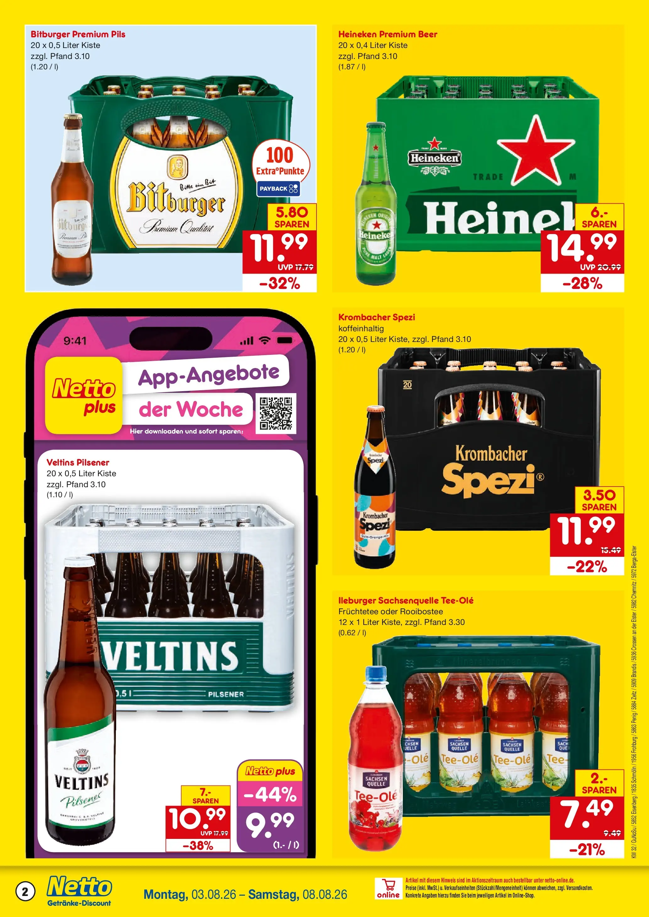 Netto Marken-Discount Prospekt Penig (ab 03.08.2026) » Angebote | Seite: 2 | Produkte: Bitburger, Pils, Heineken, Krombacher