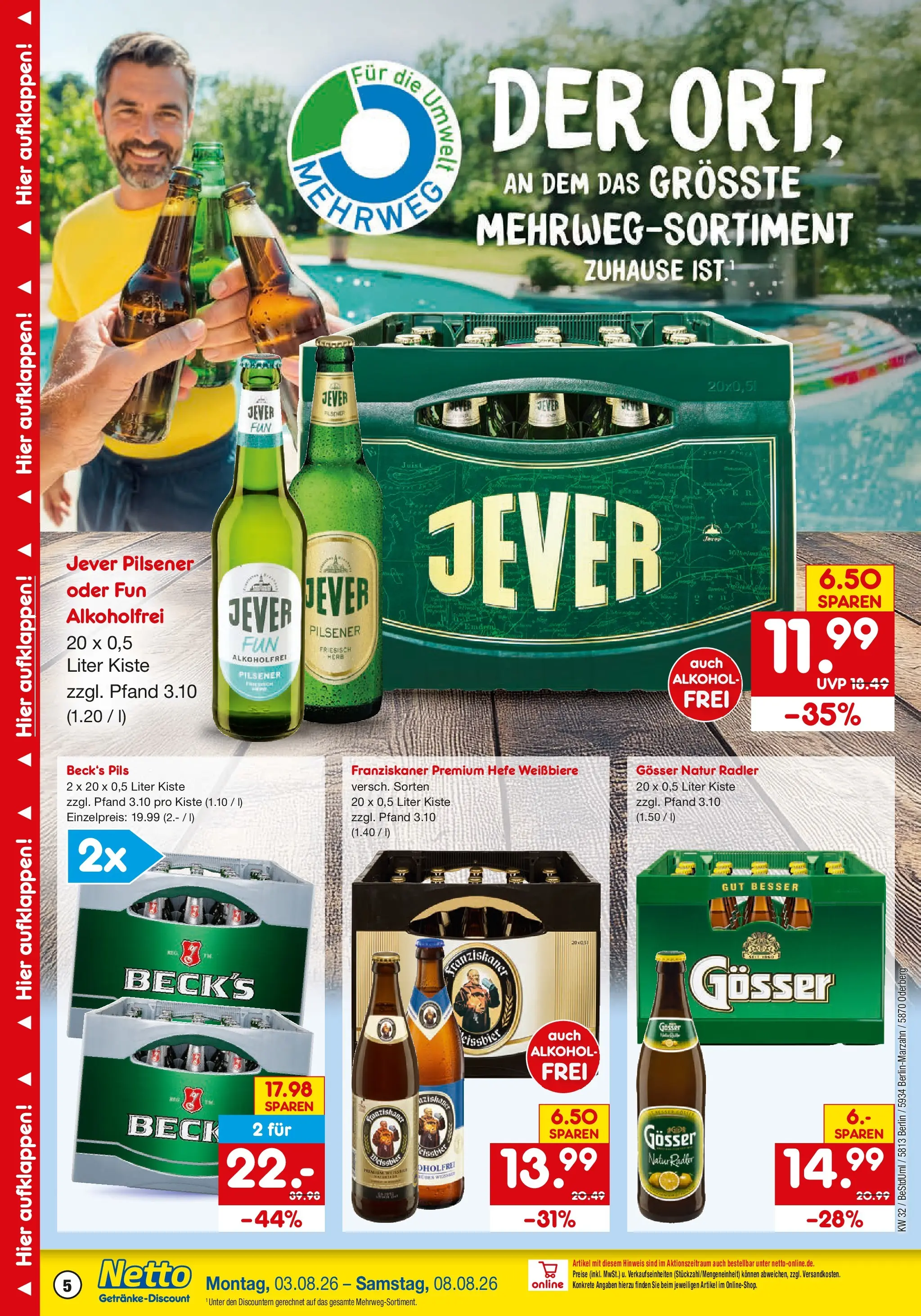 Netto Marken-Discount Prospekt Berlin (ab 03.08.2026) » Angebote | Seite: 5 | Produkte: Franziskaner, Pils, Radler, Jever