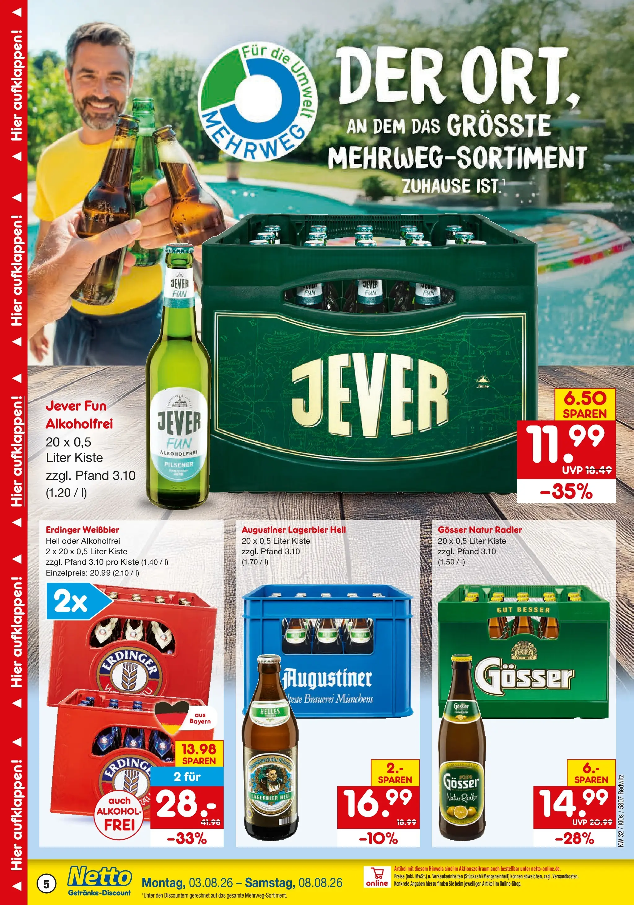 Netto Marken-Discount Prospekt Redwitz (ab 03.08.2026) » Angebote | Seite: 5 | Produkte: Erdinger, Weißbier, Radler, Jever