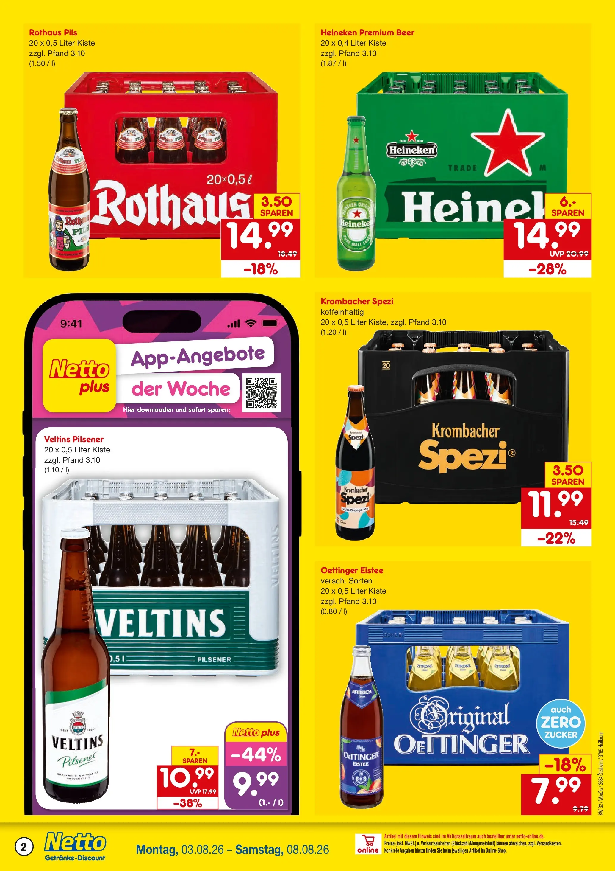Netto Marken-Discount Prospekt Ötisheim (ab 03.08.2026) » Angebote | Seite: 2 | Produkte: Pils, Heineken, Zucker, Krombacher