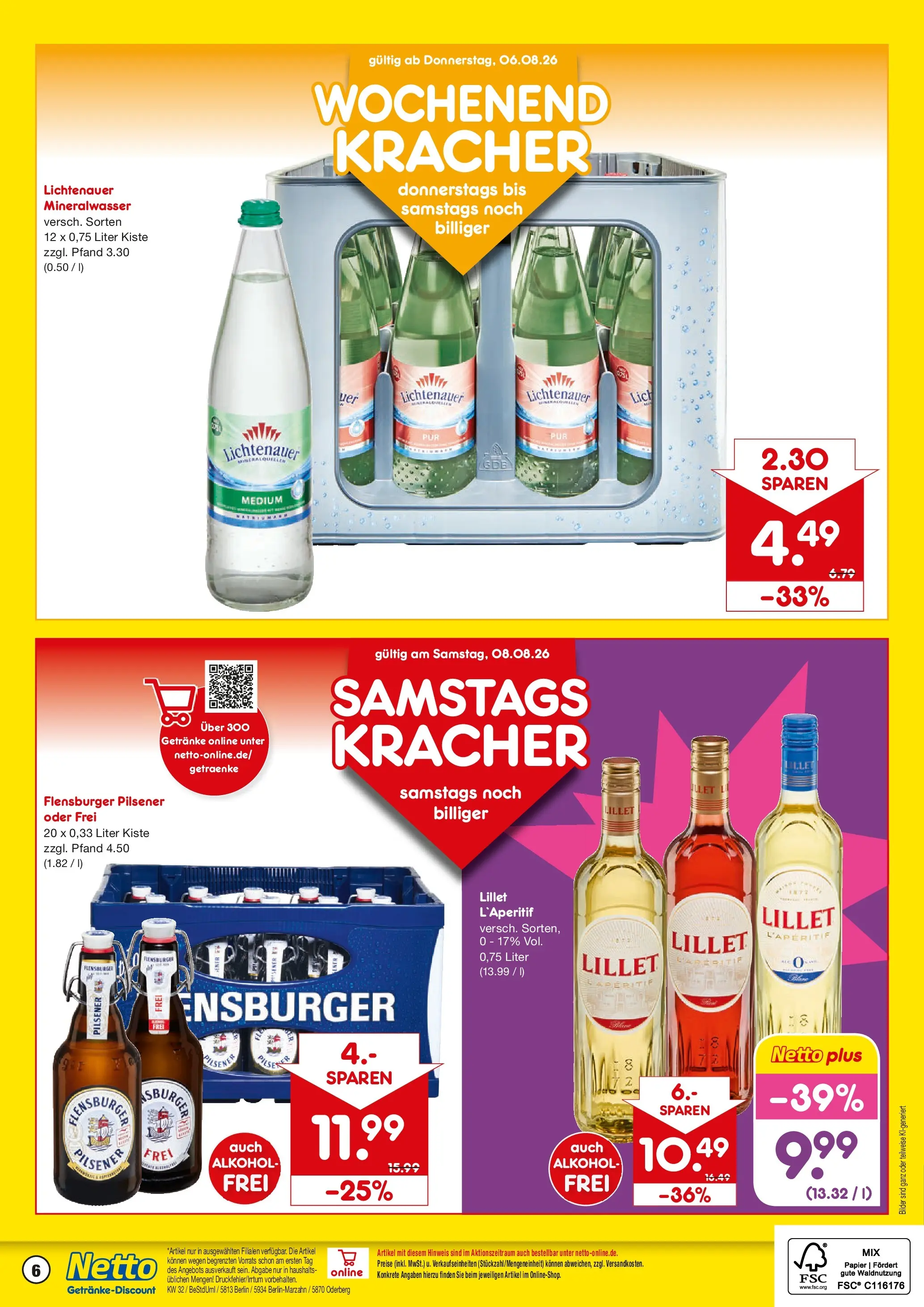 Netto Marken-Discount Prospekt Berlin (ab 03.08.2026) » Angebote | Seite: 6 | Produkte: Mineralwasser, Lillet, Flensburger, Bilder