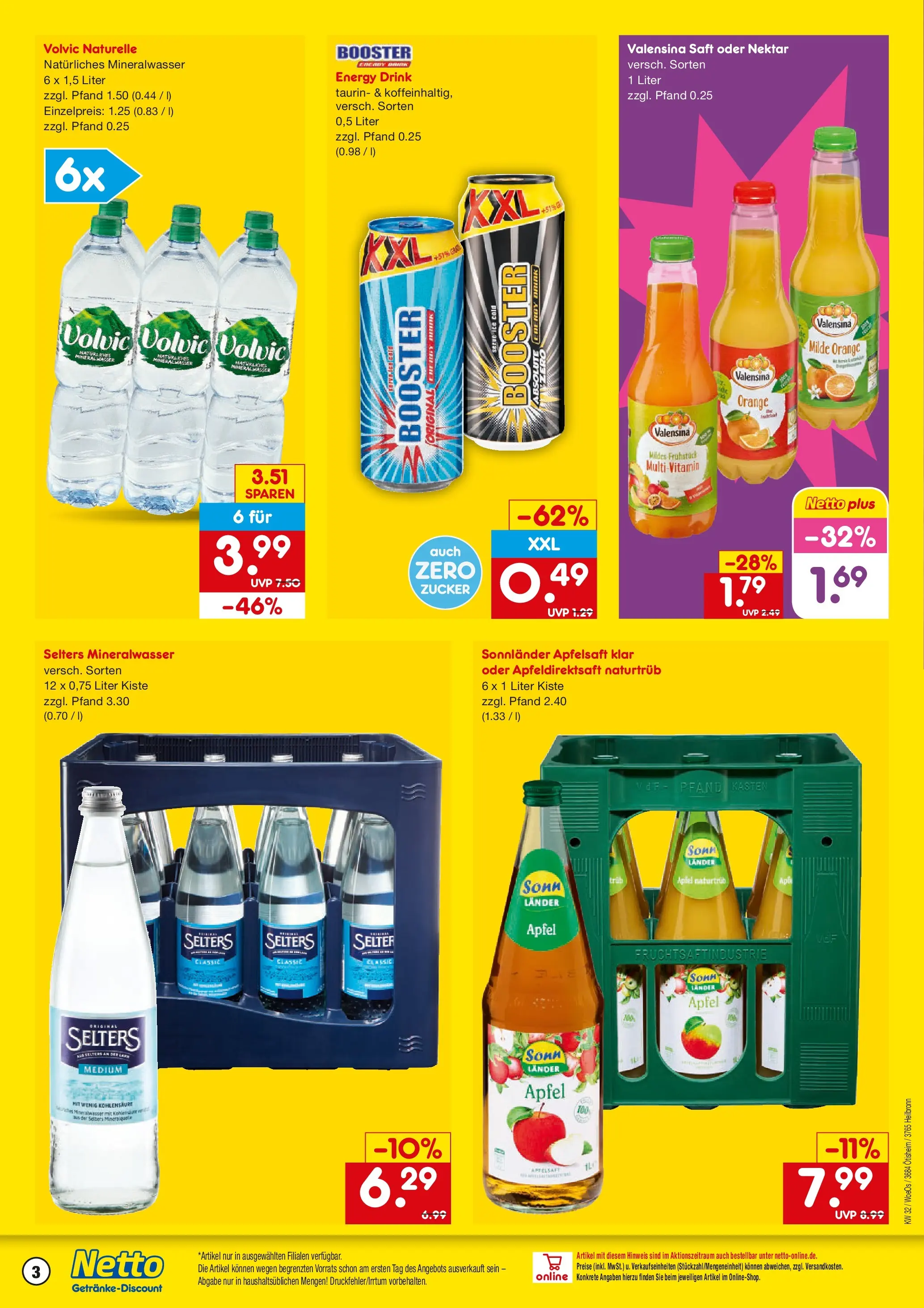 Netto Marken-Discount Prospekt Ötisheim (ab 03.08.2026) » Angebote | Seite: 3 | Produkte: Äpfel, Apfelsaft, Valensina, Volvic