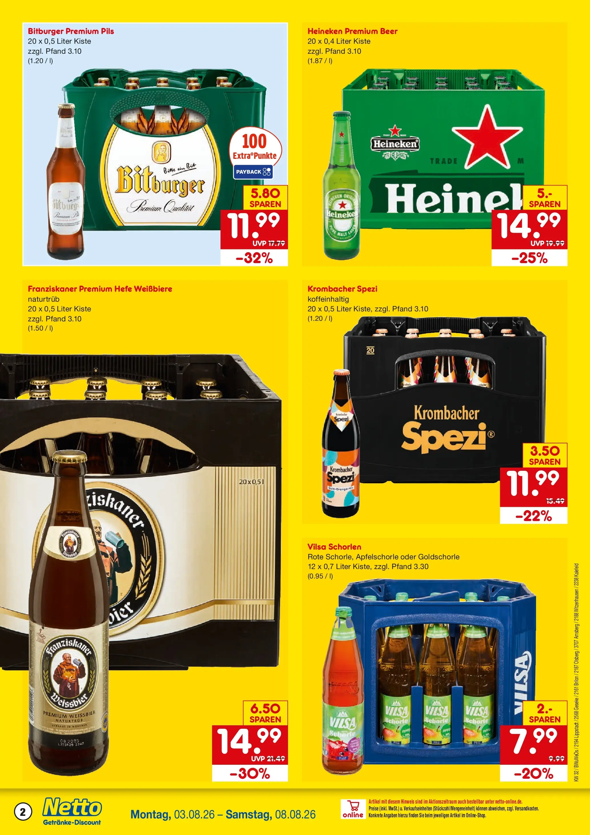 Netto Marken-Discount Prospekt Bielefeld-Jöllenbeck (ab 03.08.2026) » Angebote | Seite: 2 | Produkte: Bitburger, Franziskaner, Pils, Heineken