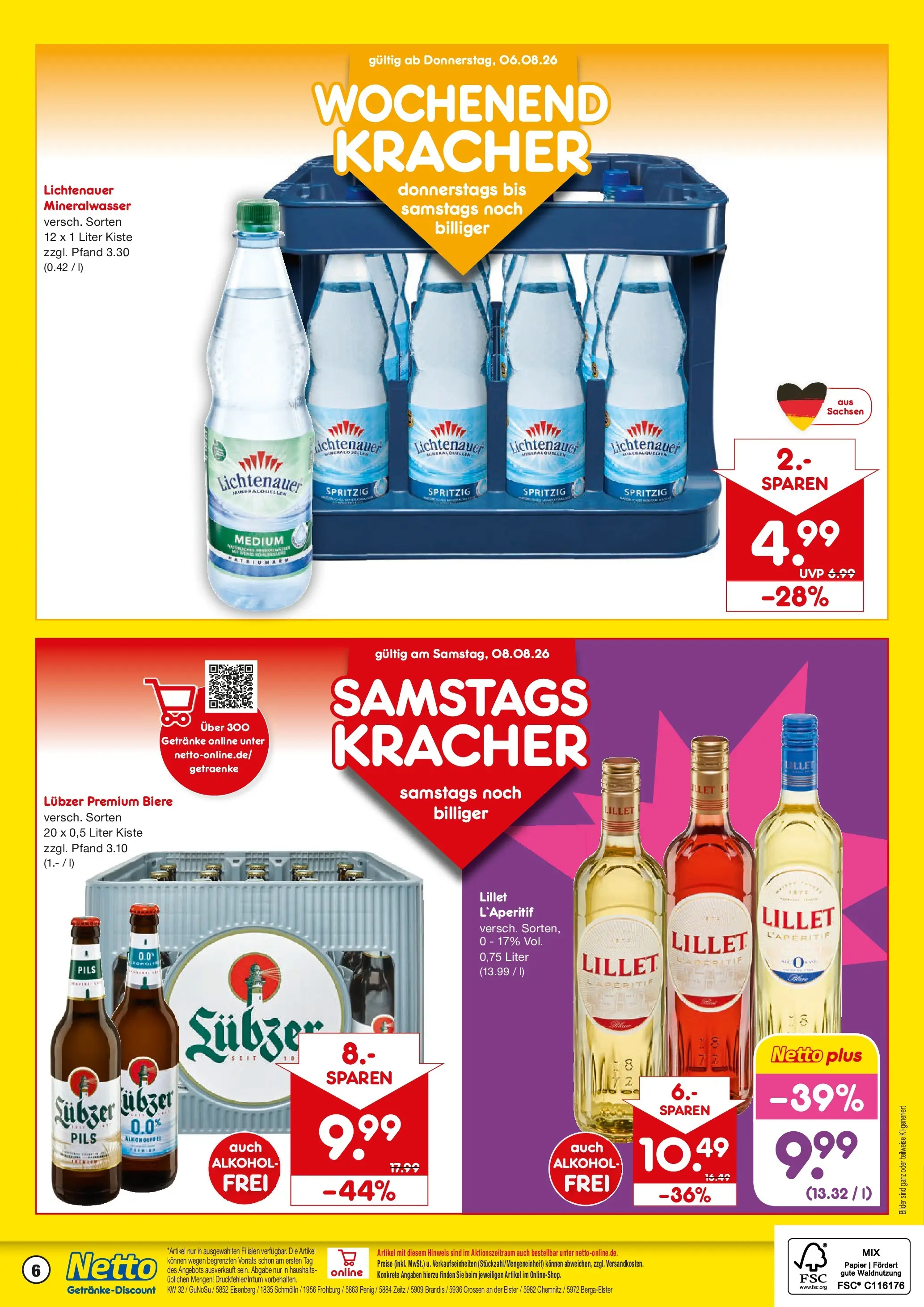 Netto Marken-Discount Prospekt Penig (ab 03.08.2026) » Angebote | Seite: 6 | Produkte: Mineralwasser, Lillet, Bilder, Lubzer