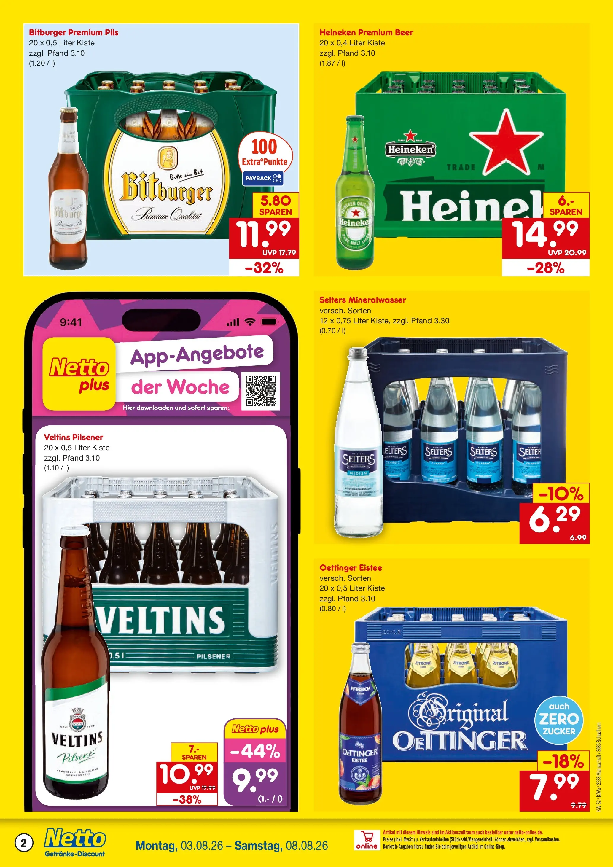 Netto Marken-Discount Prospekt Mainaschaff (ab 03.08.2026) » Angebote | Seite: 2 | Produkte: Pils, Mineralwasser, Zucker, Veltins
