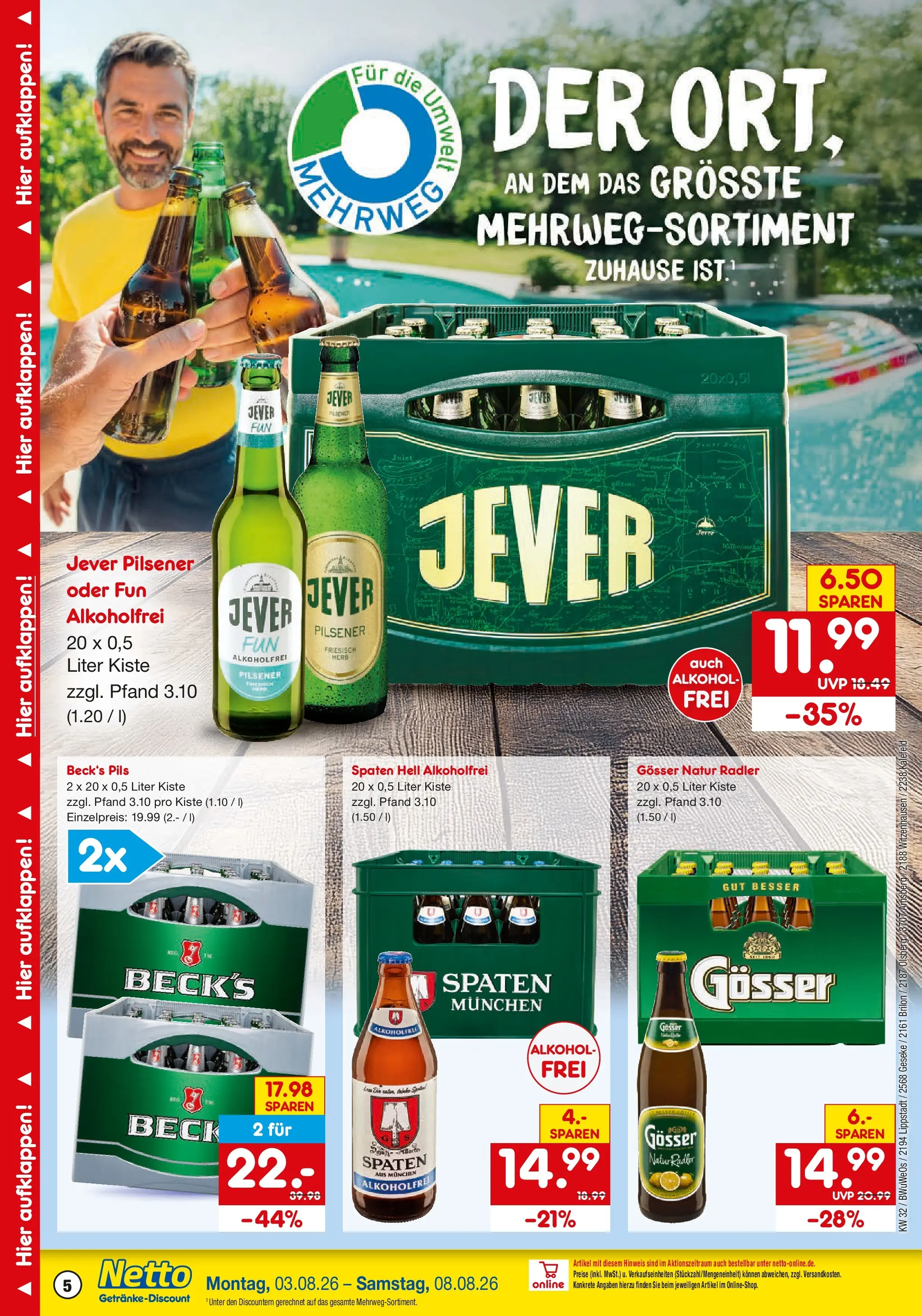 Netto Marken-Discount Prospekt Bielefeld-Jöllenbeck (ab 03.08.2026) » Angebote | Seite: 5 | Produkte: Pils, Radler, Jever