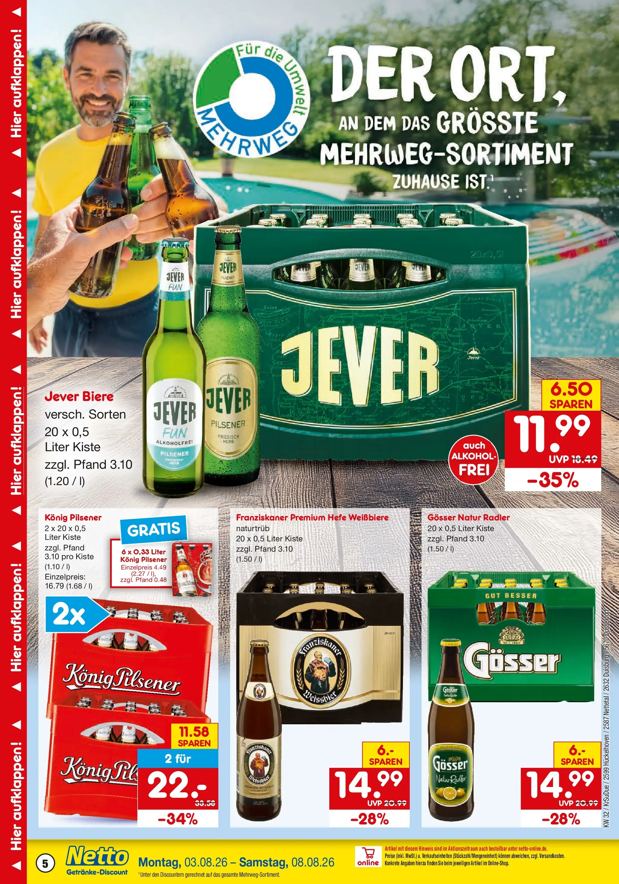 Netto Marken-Discount Prospekt Hückelhoven-Baal (ab 03.08.2026) » Angebote | Seite: 5 | Produkte: Franziskaner, Konig pilsener, Weißbier, Radler
