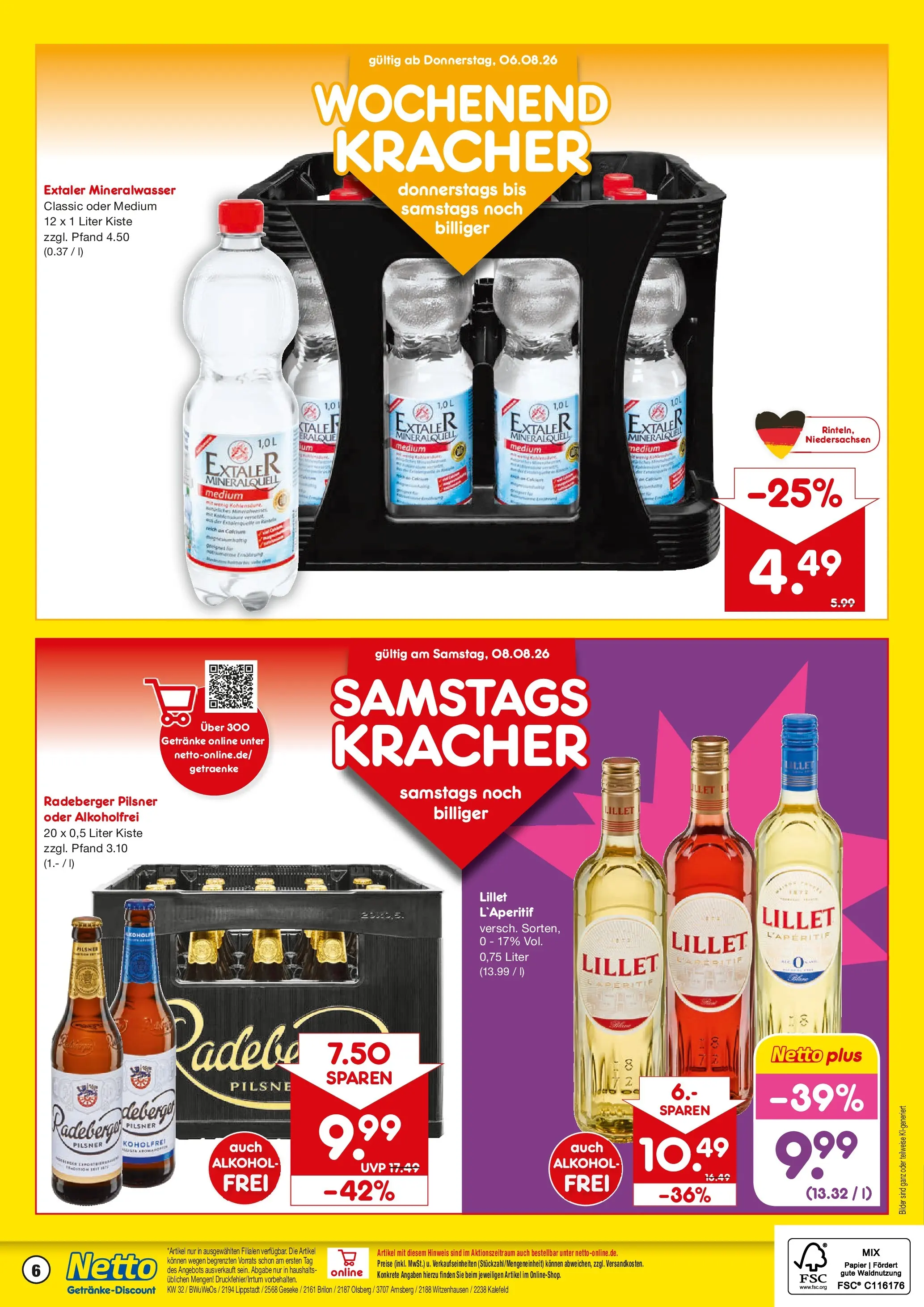 Netto Marken-Discount Prospekt Bielefeld-Jöllenbeck (ab 03.08.2026) » Angebote | Seite: 6 | Produkte: Mineralwasser, Lillet, Bilder, Radeberger pilsner