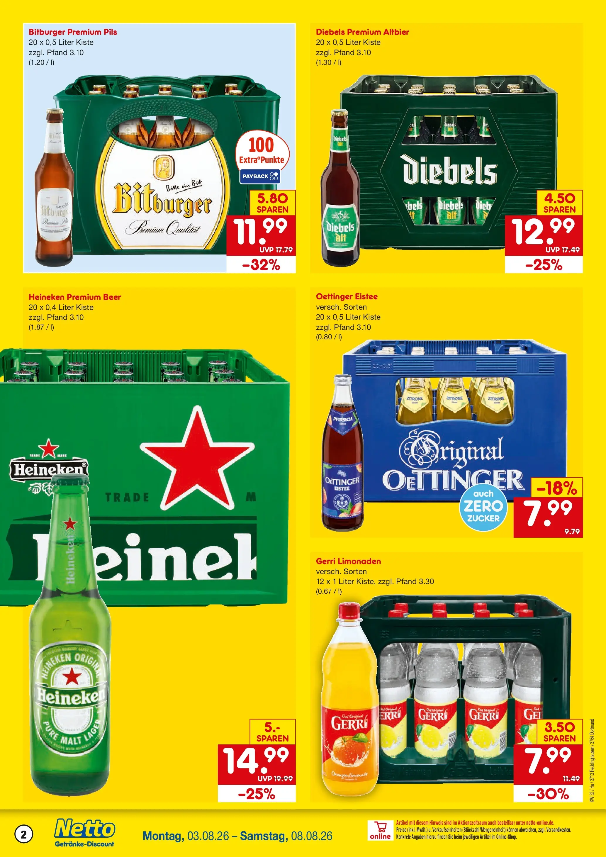Netto Marken-Discount Prospekt Recklinghausen (ab 03.08.2026) » Angebote | Seite: 2 | Produkte: Pils, Zucker, Pfirsich, Diebels