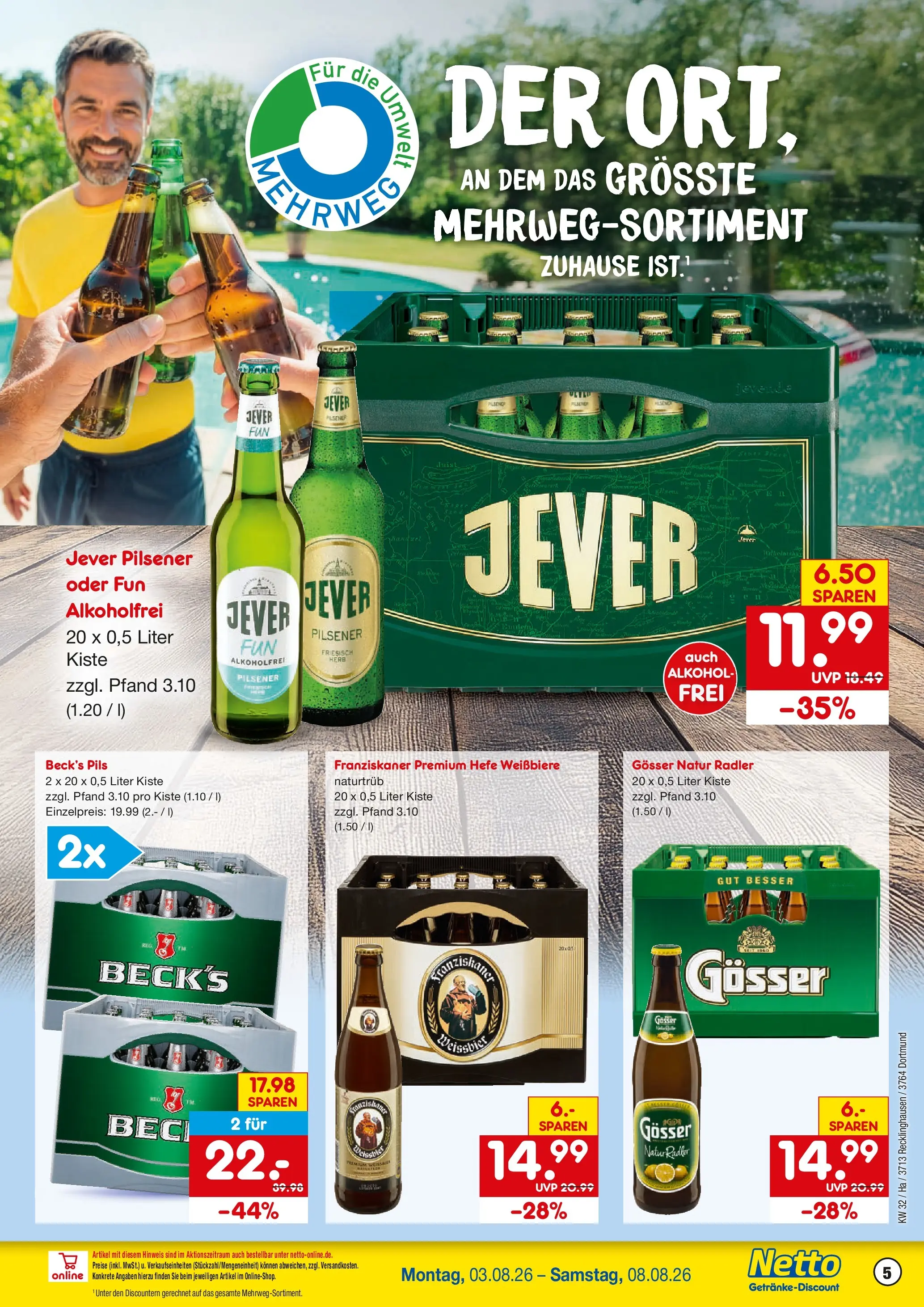 Netto Marken-Discount Prospekt Recklinghausen (ab 03.08.2026) » Angebote | Seite: 5 | Produkte: Weißbier, Pils, Radler, Jever