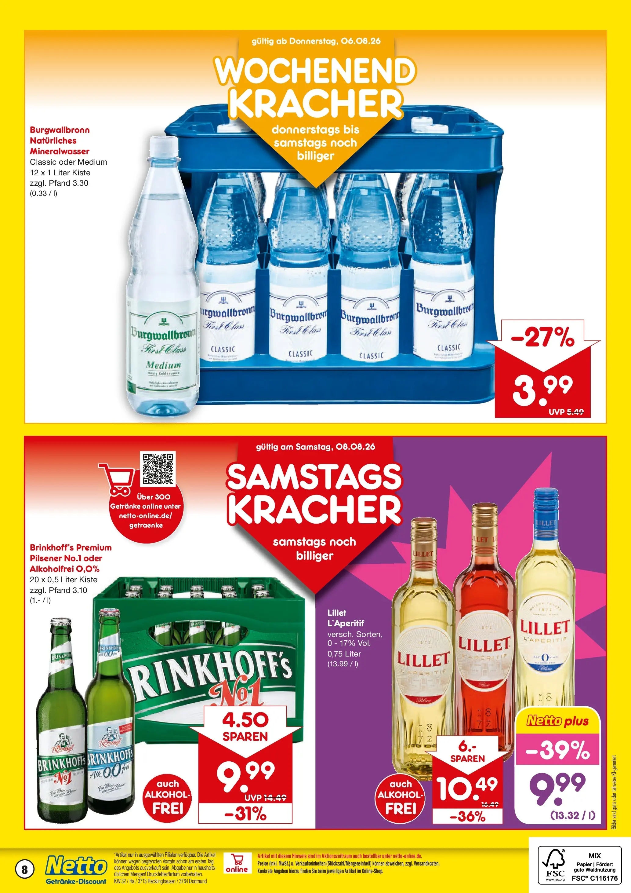 Netto Marken-Discount Prospekt Recklinghausen (ab 03.08.2026) » Angebote | Seite: 8 | Produkte: Mineralwasser, Lillet, Bilder