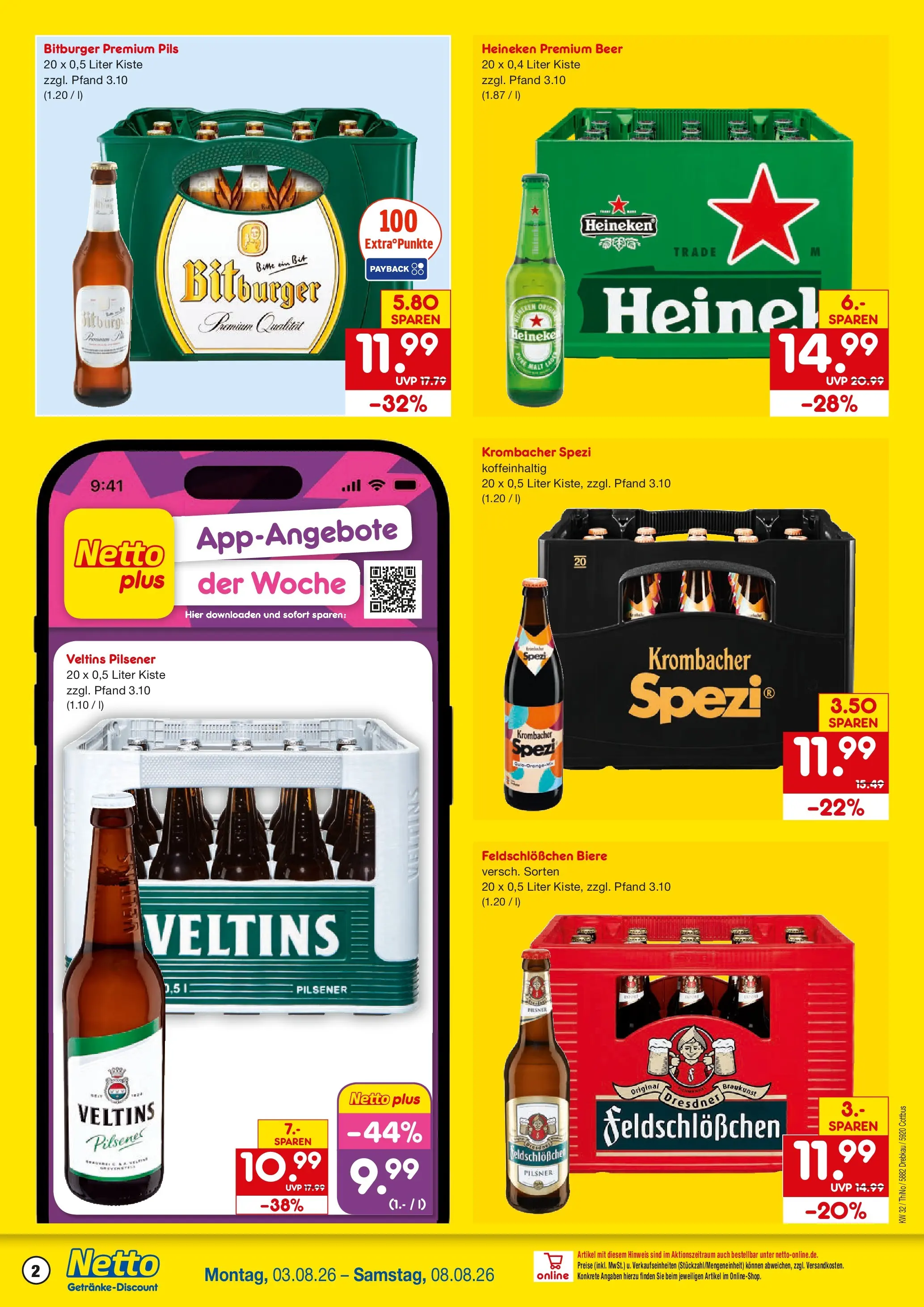 Netto Marken-Discount Prospekt Drebkau (ab 03.08.2026) » Angebote | Seite: 2 | Produkte: Bitburger, Pils, Heineken, Krombacher