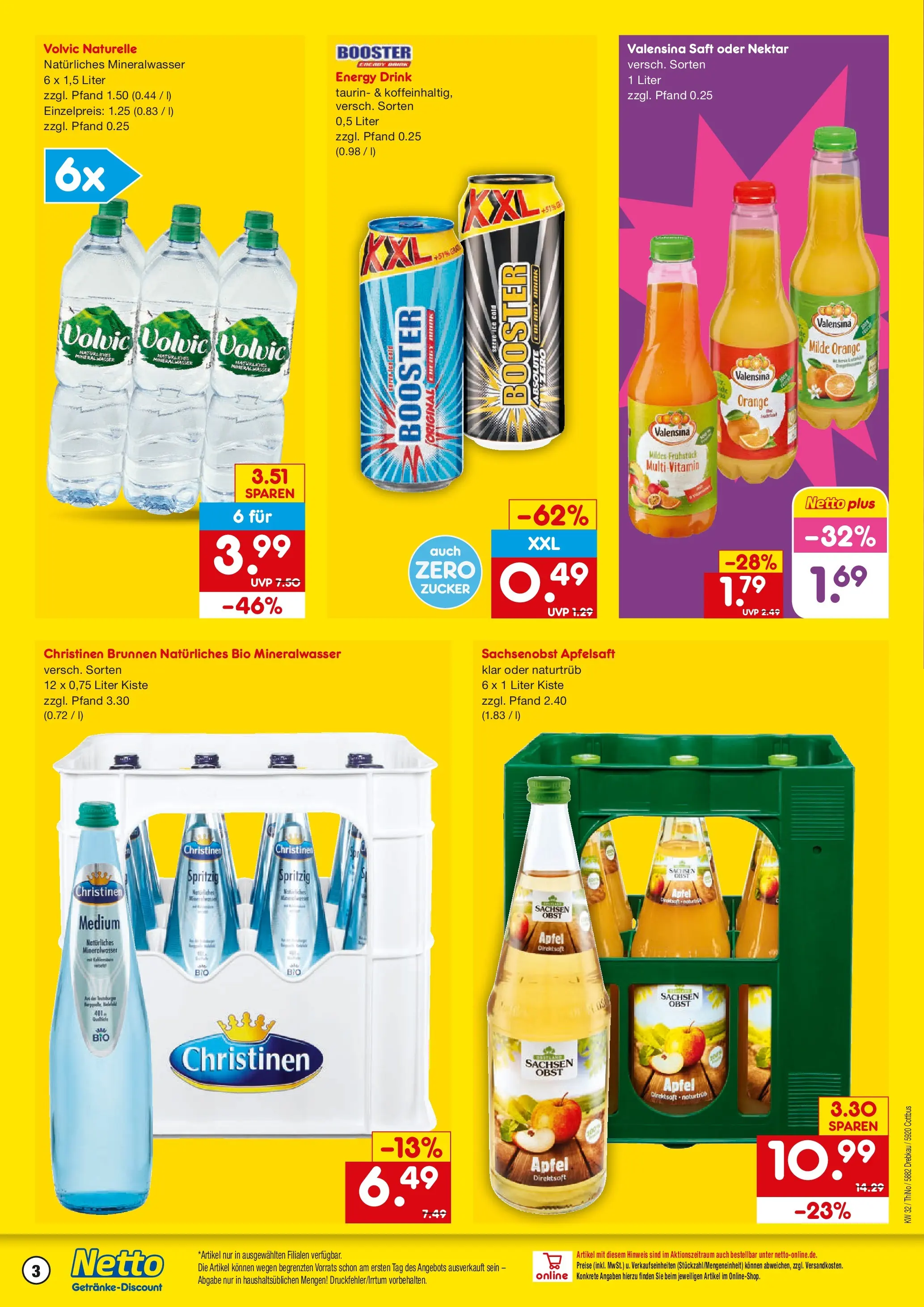 Netto Marken-Discount Prospekt Drebkau (ab 03.08.2026) » Angebote | Seite: 3 | Produkte: Äpfel, Apfelsaft, Mineralwasser, Saft
