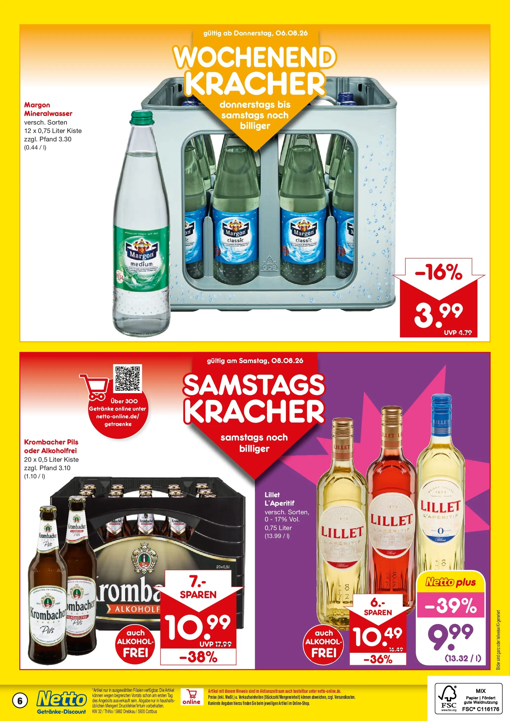 Netto Marken-Discount Prospekt Drebkau (ab 03.08.2026) » Angebote | Seite: 6 | Produkte: Pils, Lillet, Bilder, Krombacher