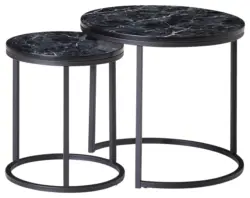 Beistelltisch rund 2er-Set Marmoroptik Schwarz