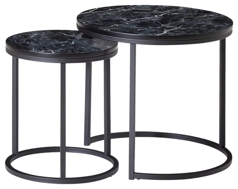 Beistelltisch rund 2er-Set Marmoroptik Schwarz