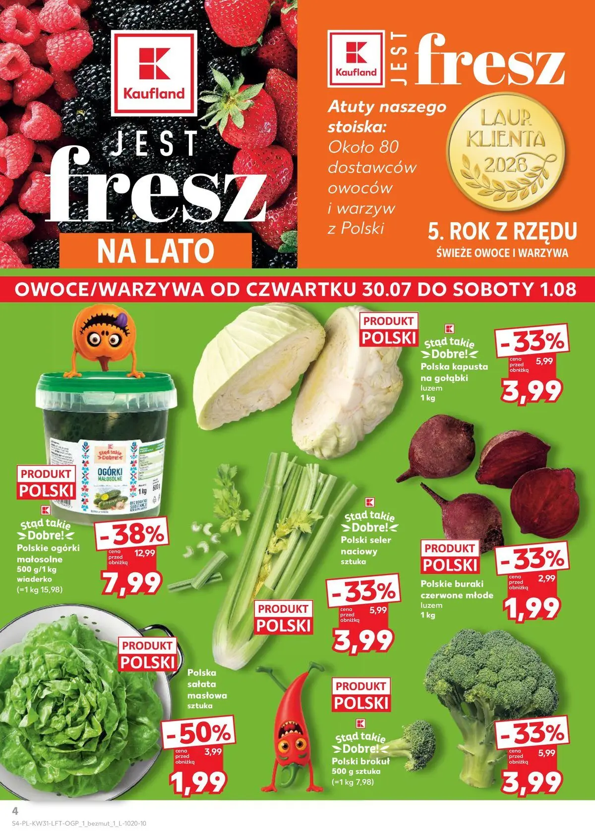 Kaufland gazetka od 30.07.2026 - od jutra PDF | Strona: 4 | Produkty: Kapusta, Brokuł, Seler naciowy, Ogórki