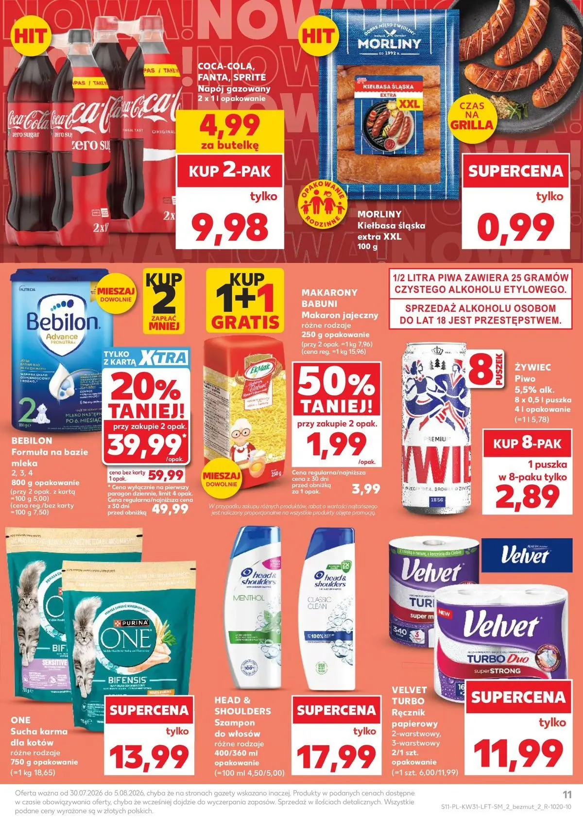 Kaufland gazetka od 30.07.2026 - od jutra PDF | Strona: 11 | Produkty: Kiełbasa, Karta, Kiełbasa śląska, Makarony