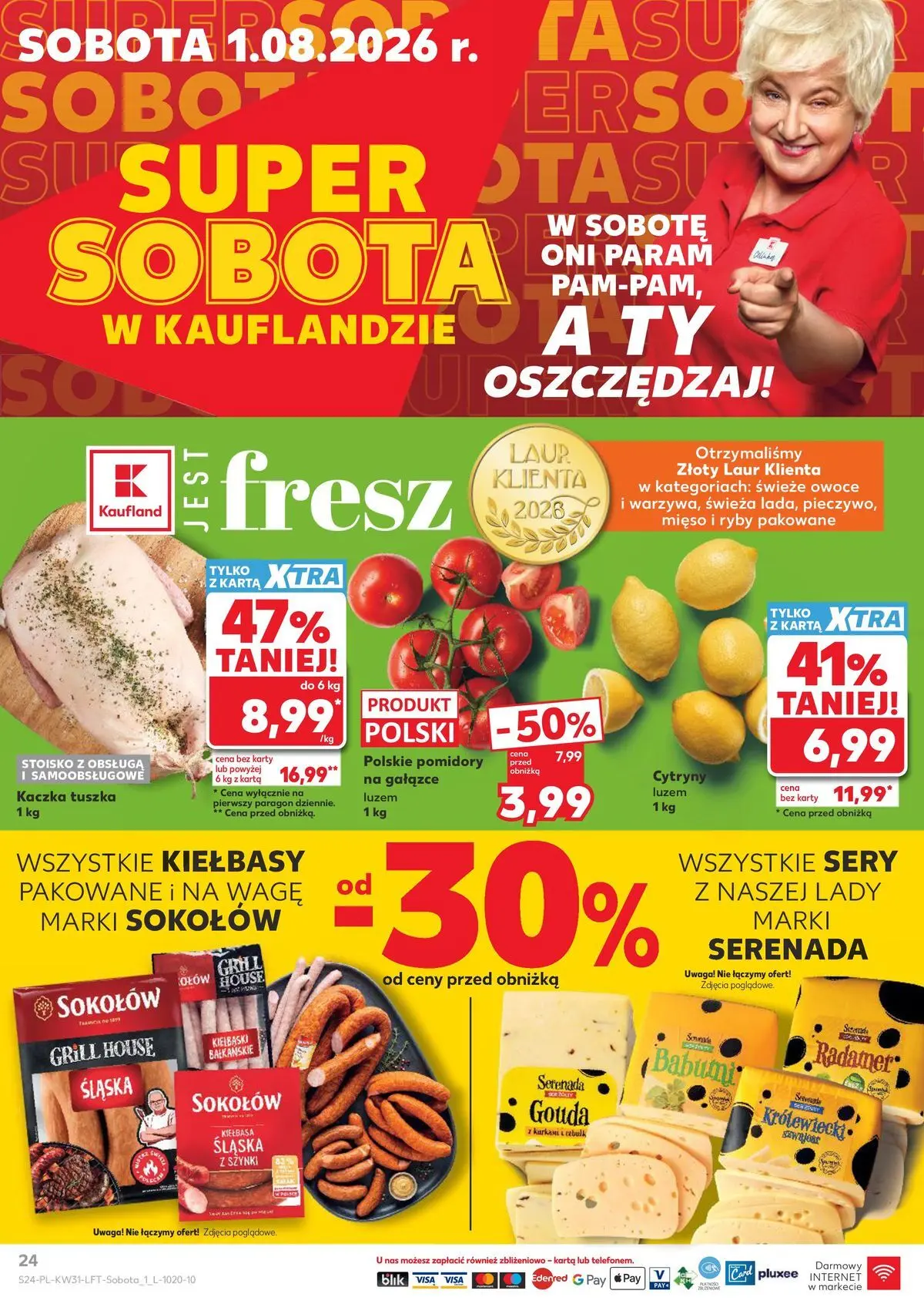 Kaufland gazetka od 30.07.2026 - od jutra PDF | Strona: 24 | Produkty: Kiełbaski, Pomidory, Ryby, Owoce