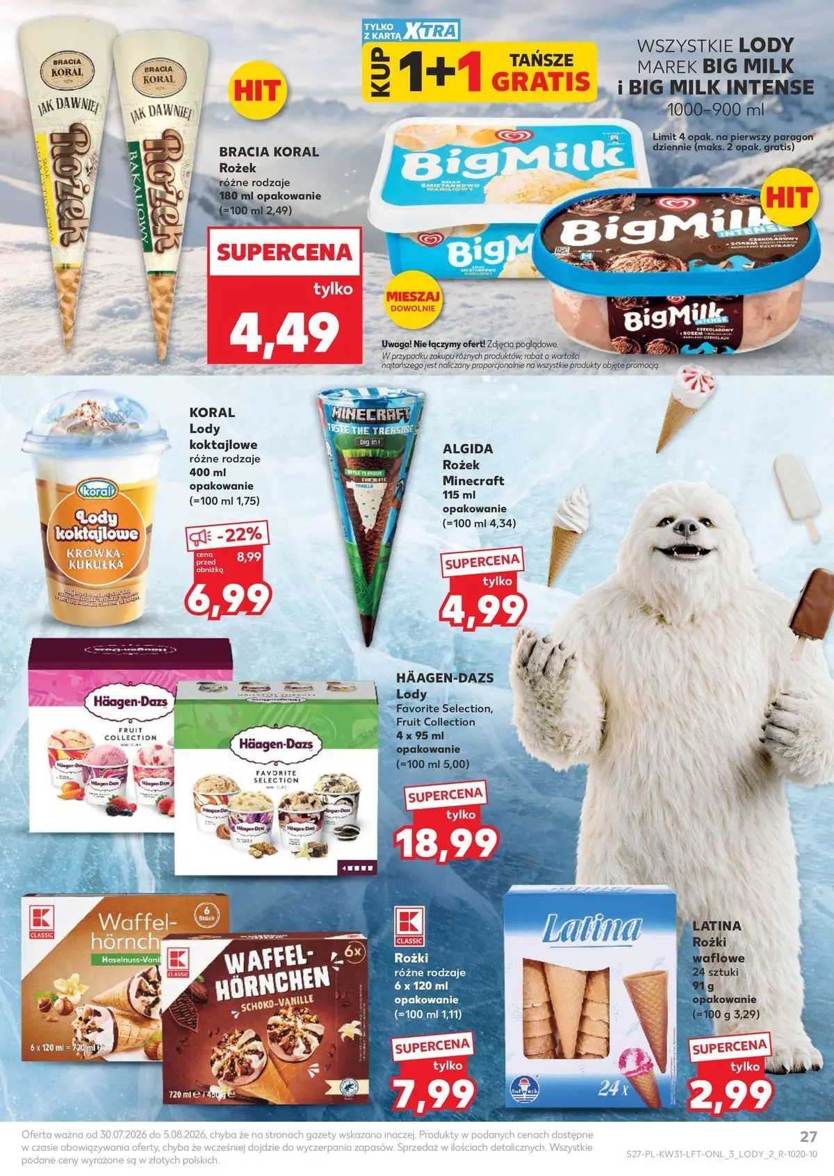 Kaufland gazetka od 30.07.2026 - od jutra PDF | Strona: 27 | Produkty: Karta, Krowka, Big Milk, Lody