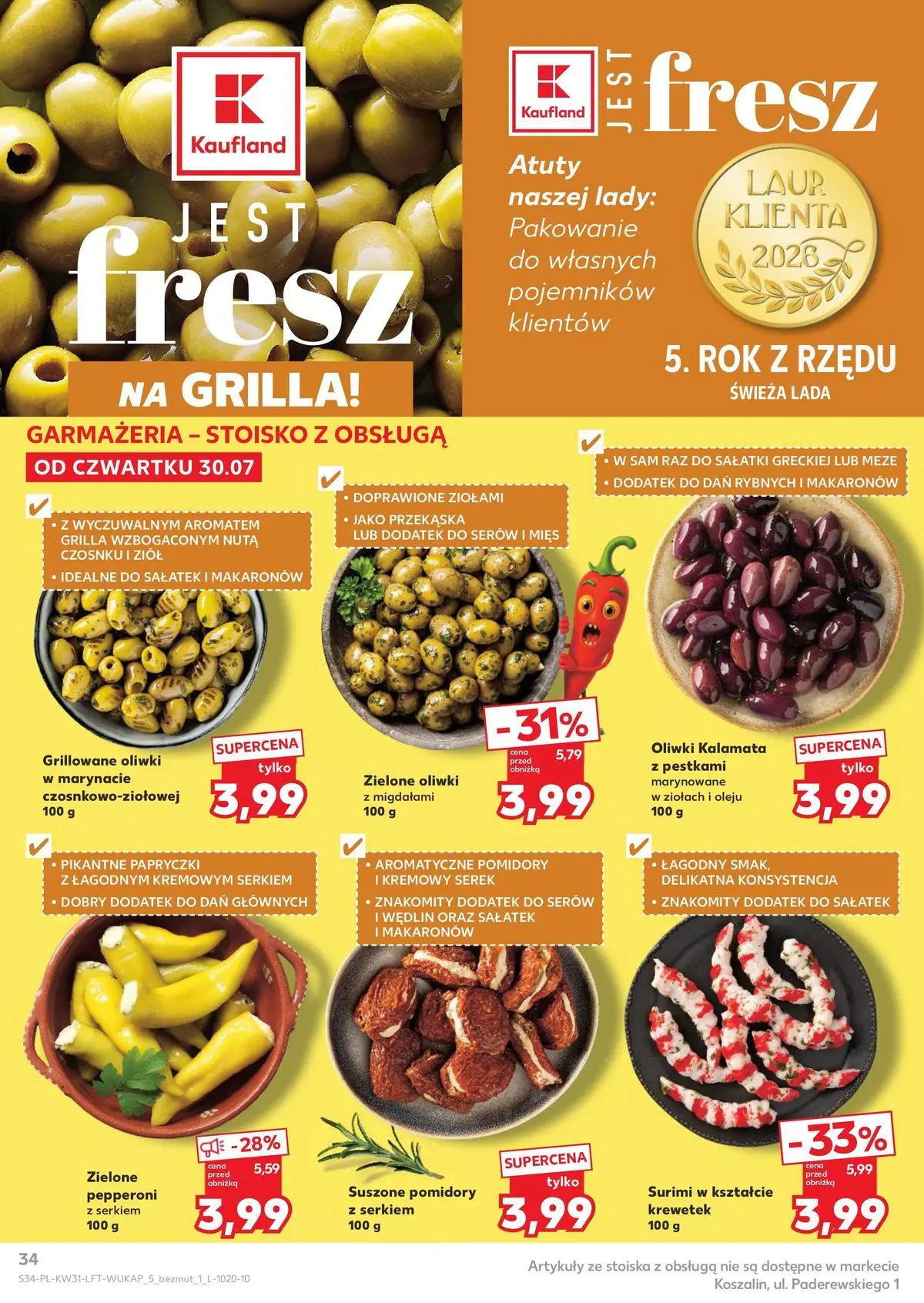 Kaufland gazetka od 30.07.2026 - od jutra PDF | Strona: 34 | Produkty: Serek, Surimi, Suszone pomidory, Pomidory