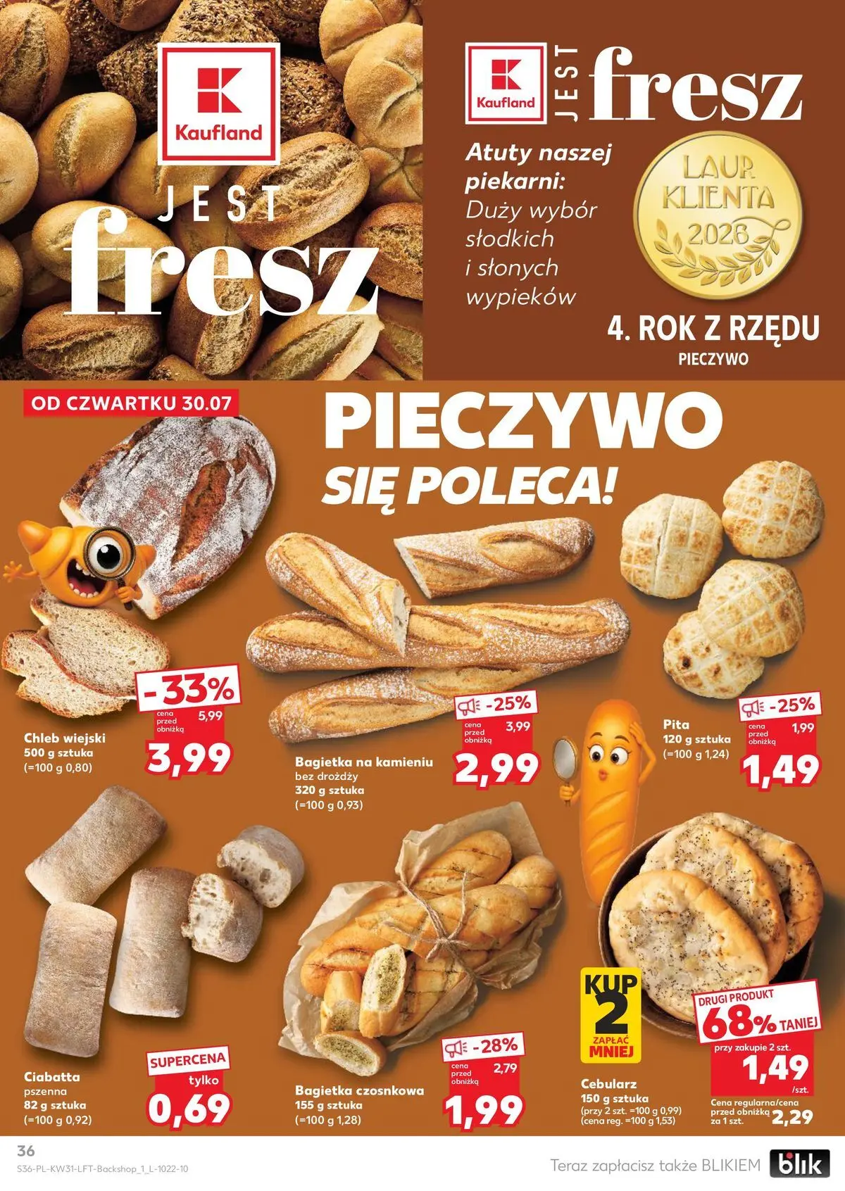 Kaufland gazetka od 30.07.2026 - od jutra PDF | Strona: 36 | Produkty: Pieczywo, Bagietka czosnkowa, Bagietka, Ciabatta