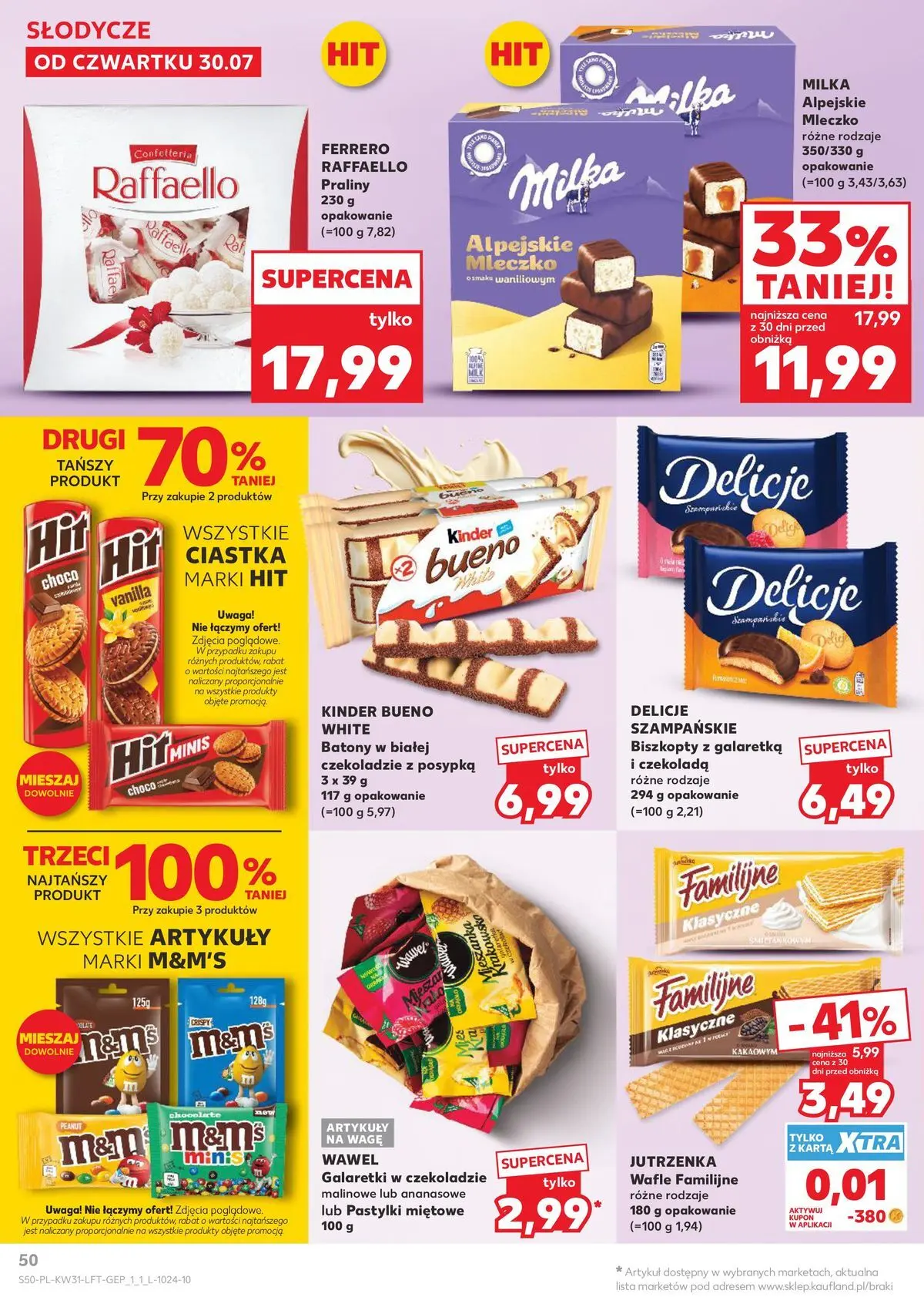 Kaufland gazetka od 30.07.2026 - od jutra PDF | Strona: 50 | Produkty: Karta, M&M's, Milka, Kinder Bueno