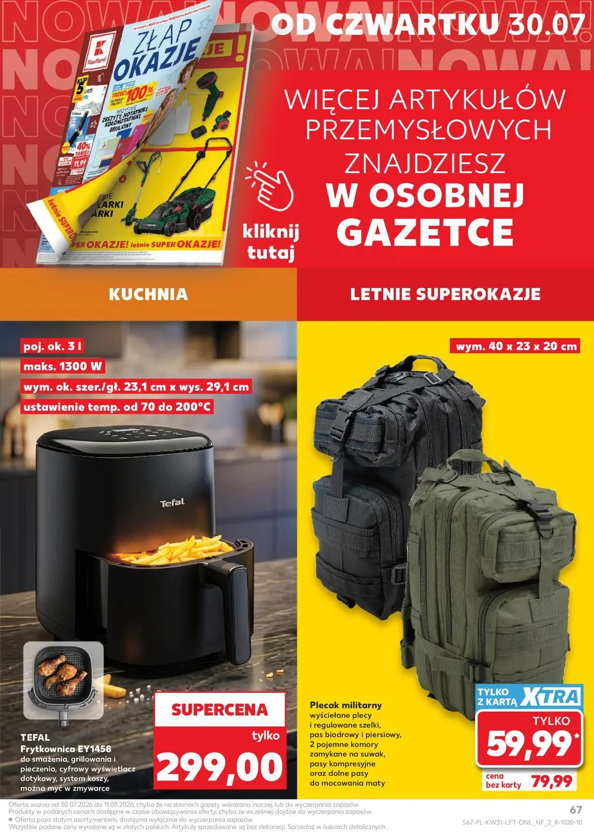 Kaufland gazetka od 30.07.2026 - od jutra PDF | Strona: 67 | Produkty: Karta, Plecak, Frytkownica, Tefal