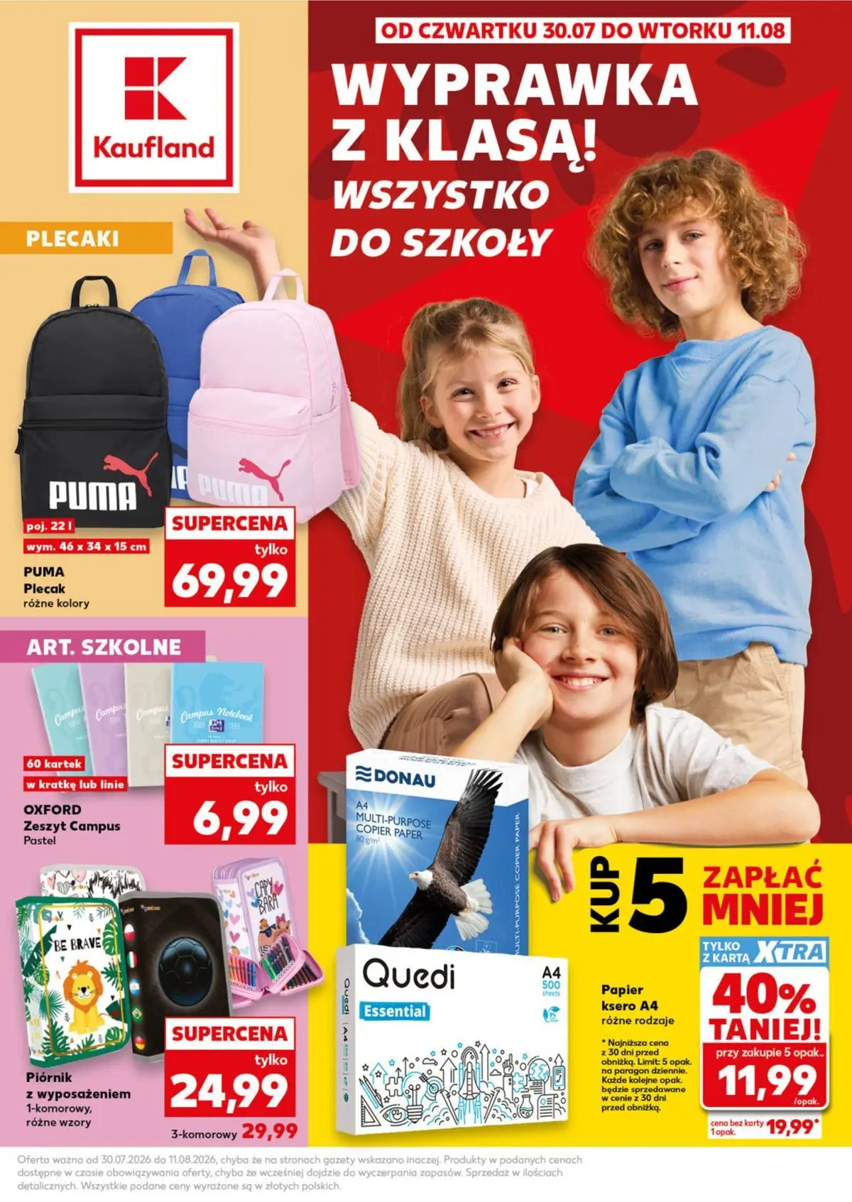 Kaufland gazetka - Wszystko do szkoły od 30.07.2026 - od jutra PDF | Strona: 1 | Produkty: Karta, Plecak, Notebook, Papier ksero