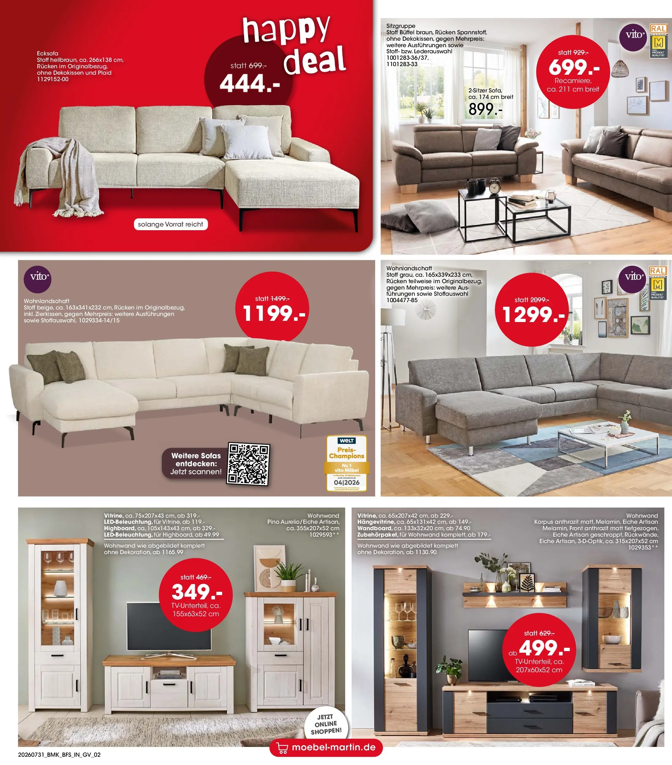 Möbel Martin Happy Days (ab 31.07.2026) zum Blättern | Seite: 2 | Produkte: Wohnlandschaft, Ecksofa, Wohnwand