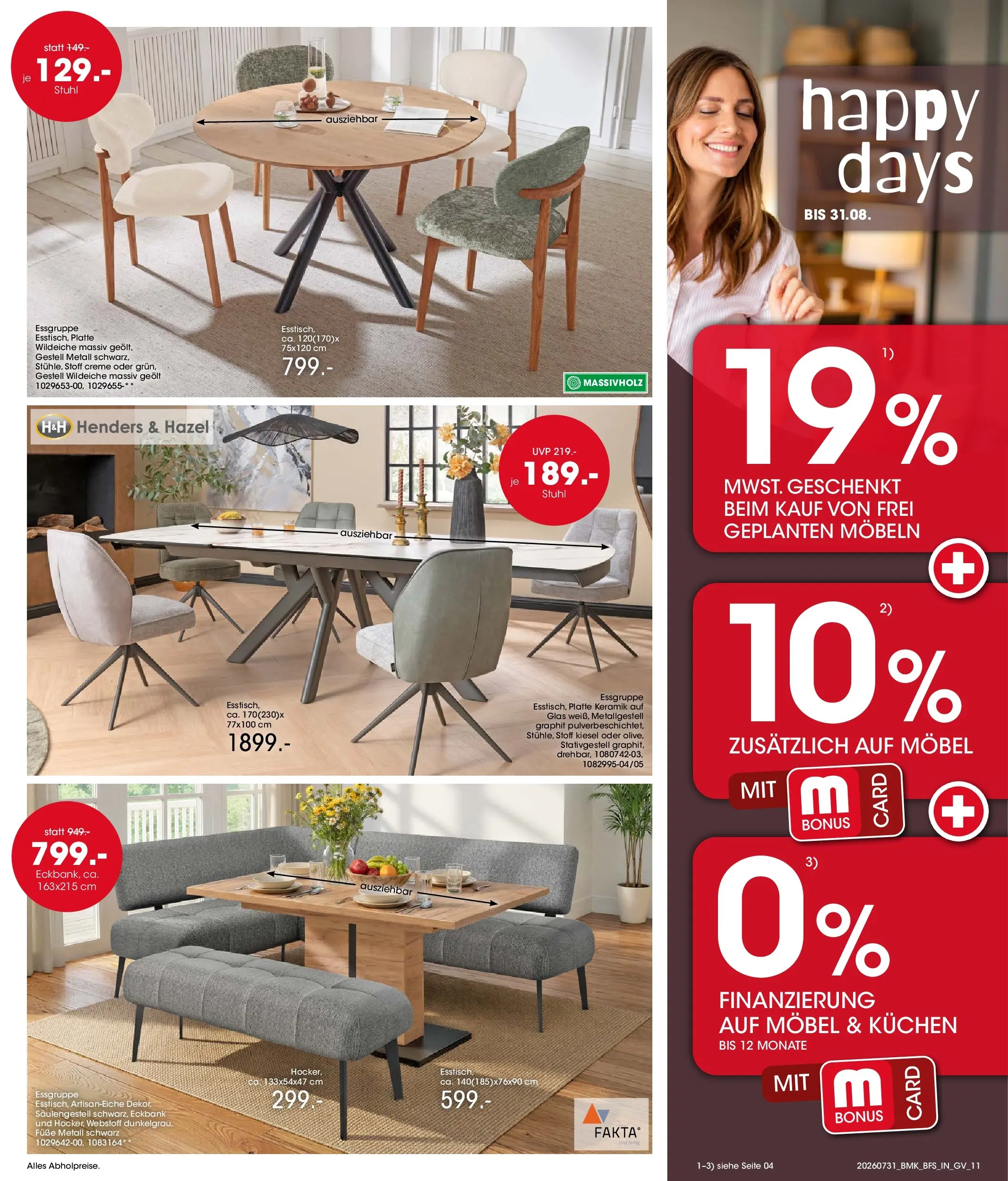 Möbel Martin Happy Days (ab 31.07.2026) zum Blättern | Seite: 11 | Produkte: Eckbank, Essgruppe, Stuhl, Kuchen