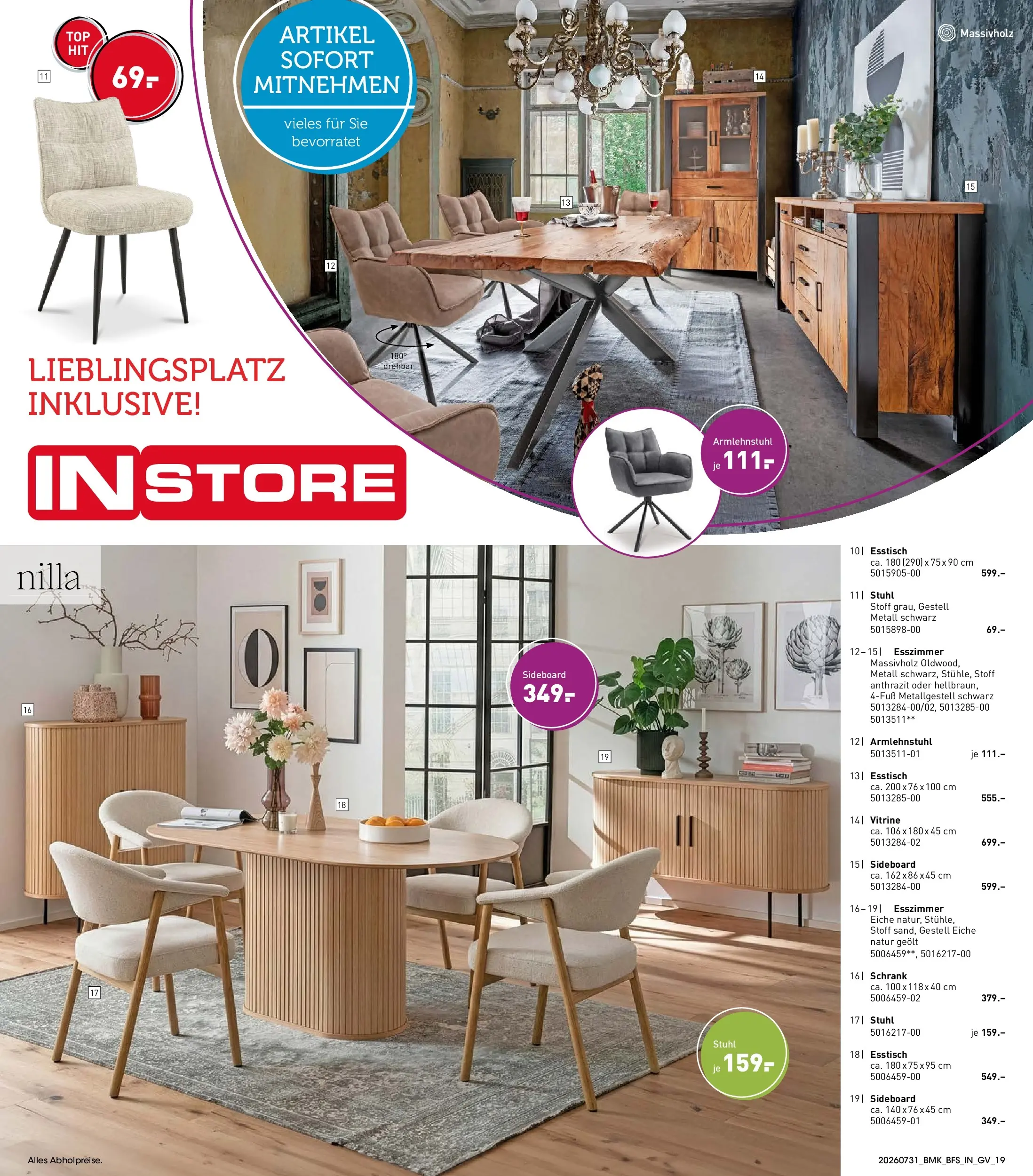 Möbel Martin Happy Days (ab 31.07.2026) zum Blättern | Seite: 19 | Produkte: Sideboard, Vitrine, Stuhl, Schrank