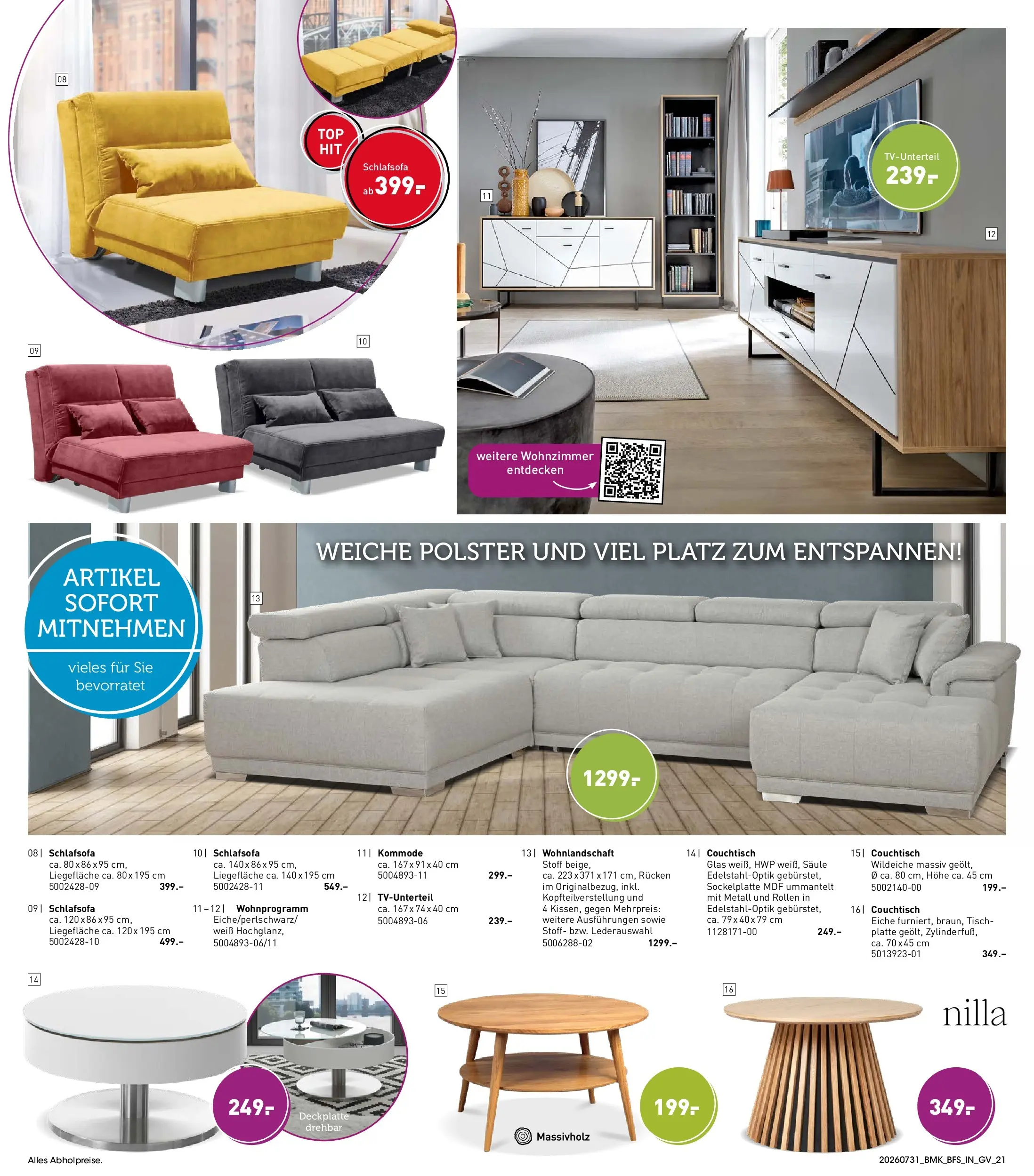 Möbel Martin Happy Days (ab 31.07.2026) zum Blättern | Seite: 21 | Produkte: Wohnlandschaft, Schlafsofa, Couchtisch, Tisch